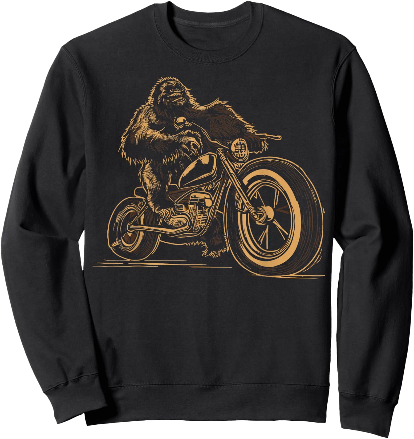 Bigfoot Riding Motorcycle Bike Funny Squatch Men Women Kids Sweatshirt - Sweatshirt | Black