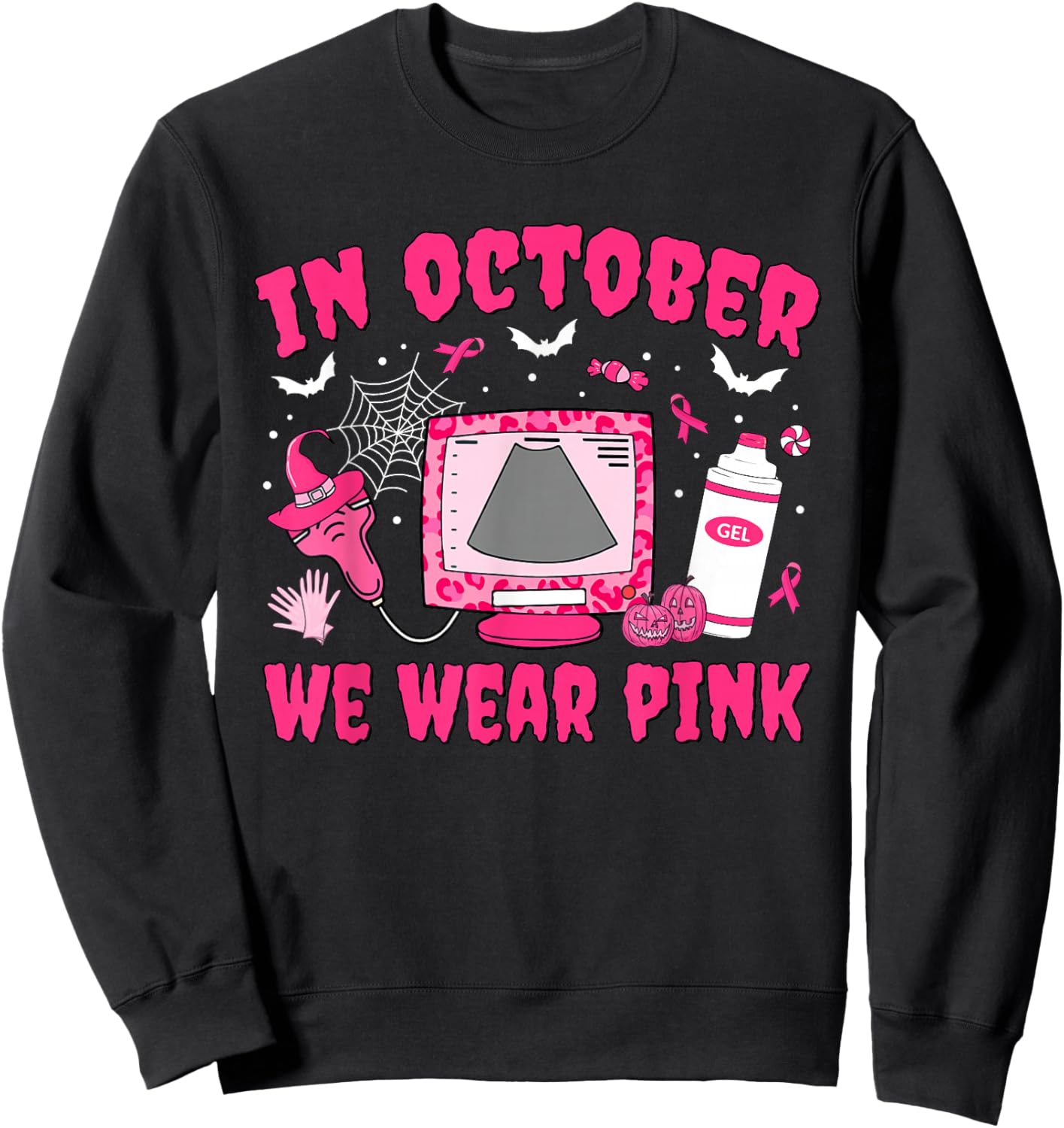 In October We Wear Pink Sonographer Leopard Breast Cancer Sweatshirt - Sweatshirt | Black