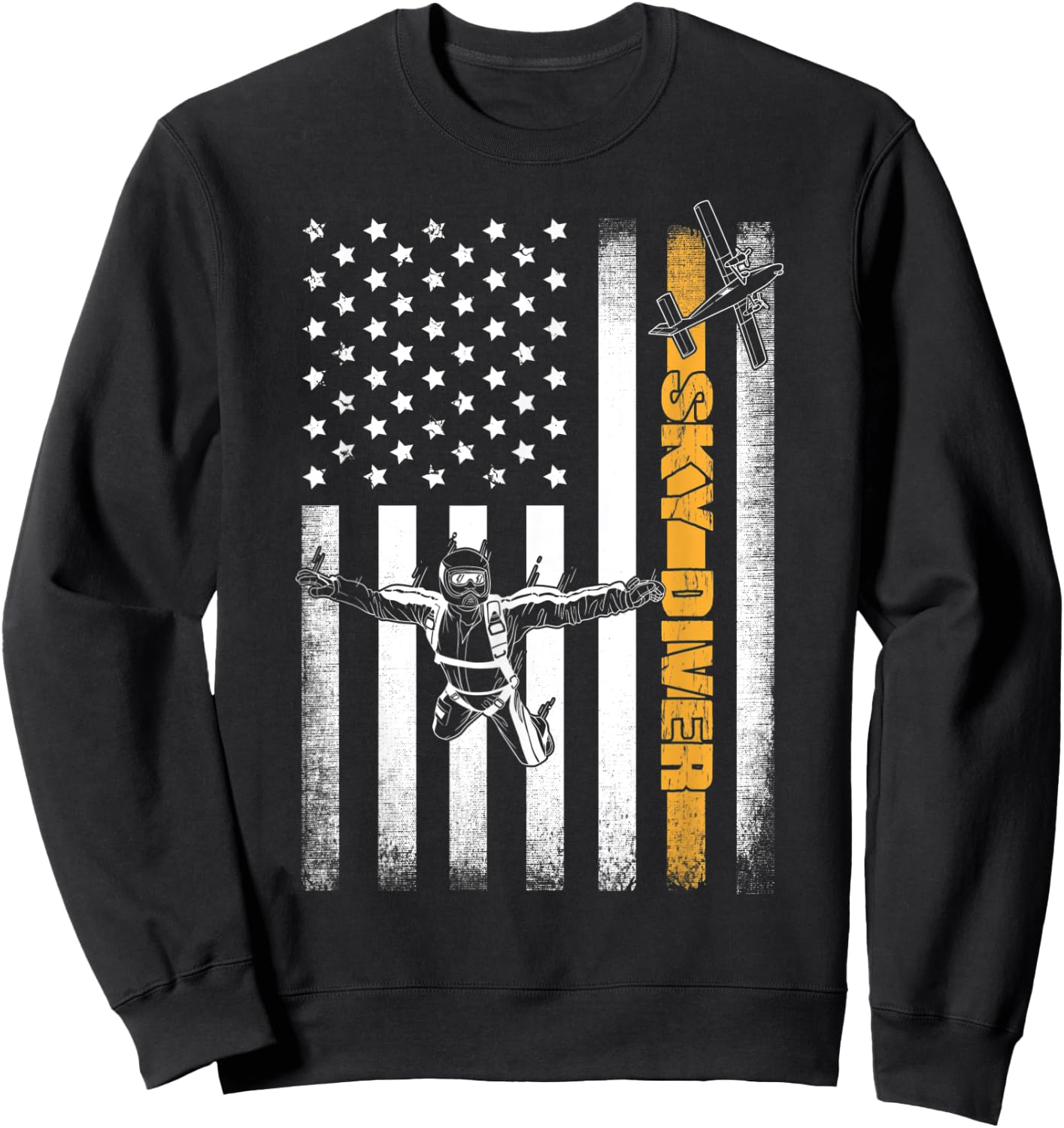Funny Skydiving Gift Parachuting American Skydiver USA Flag Sweatshirt - Sweatshirt | Black
