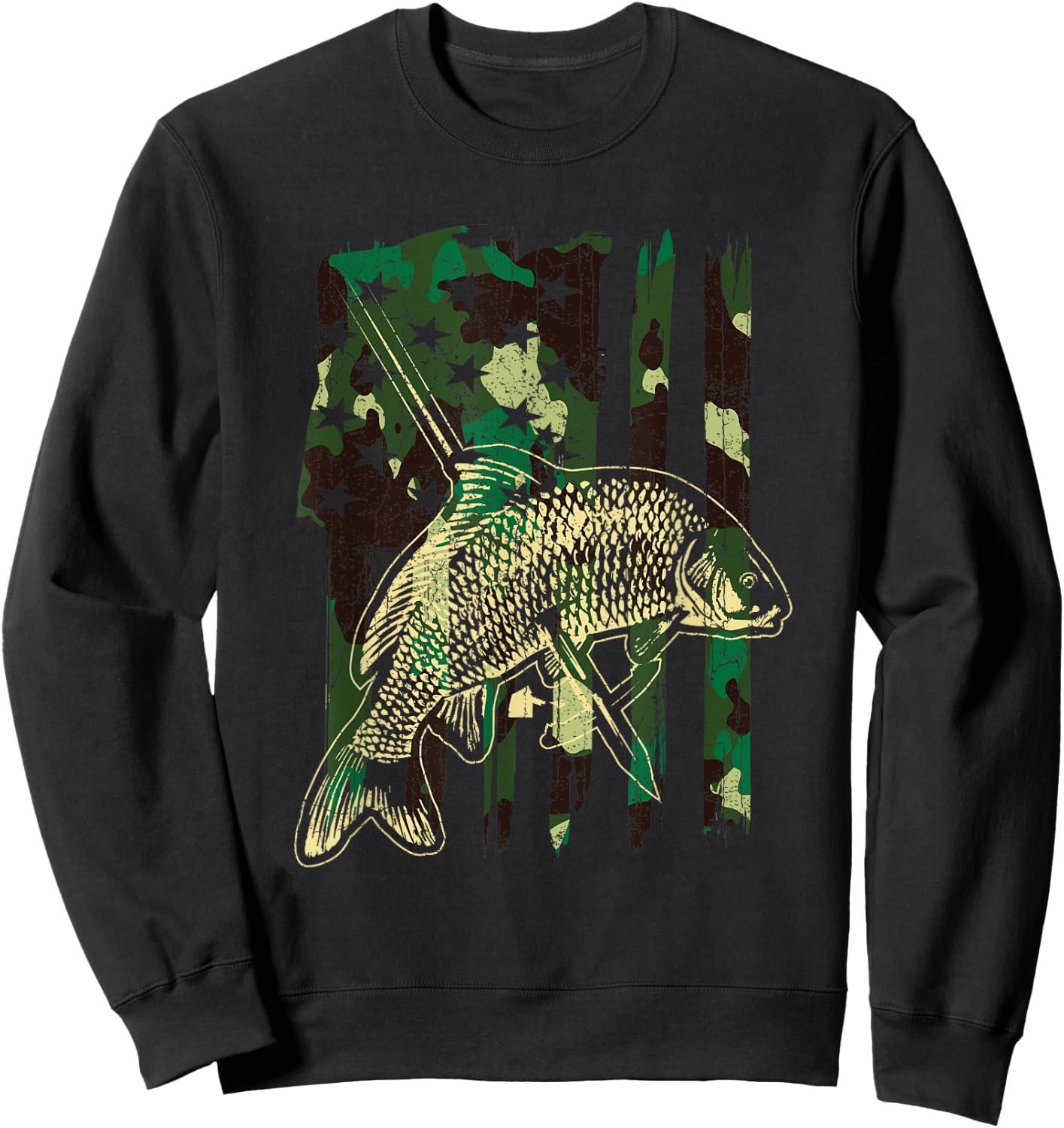 Camo American Flag Bowfishing Gift | Bow Fishing, Bow Fisher Sweatshirt - Sweatshirt | Black