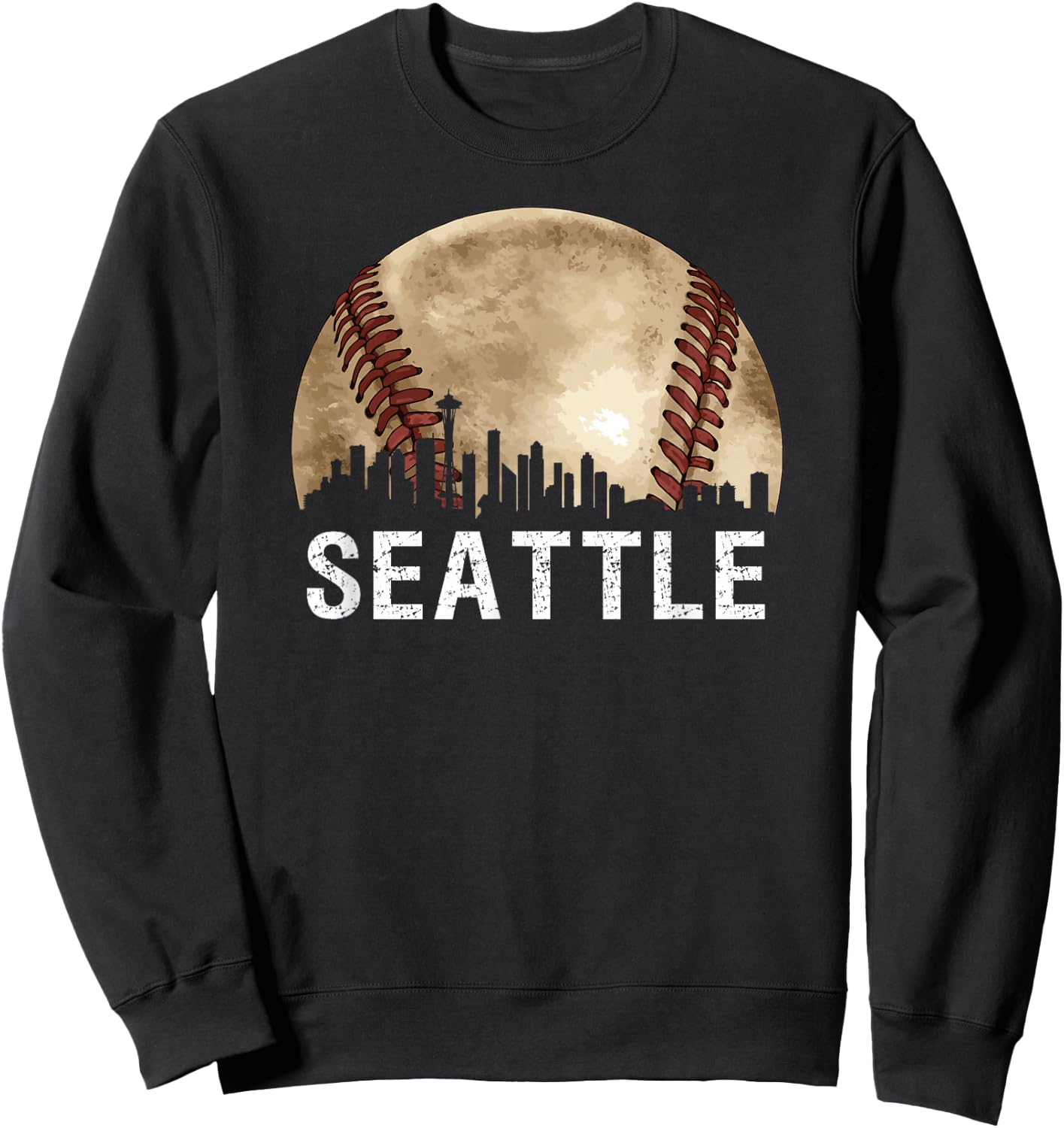 Seattle Skyline City Vintage Baseball Lover Sweatshirt - Sweatshirt | Black