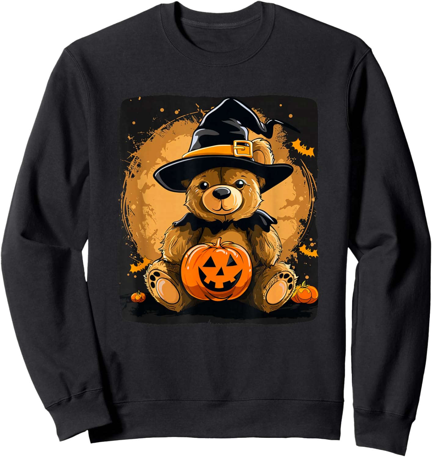 Halloween Pumpkin with Funny Teddy Bear for Adults and Kids Sweatshirt - Sweatshirt | Black