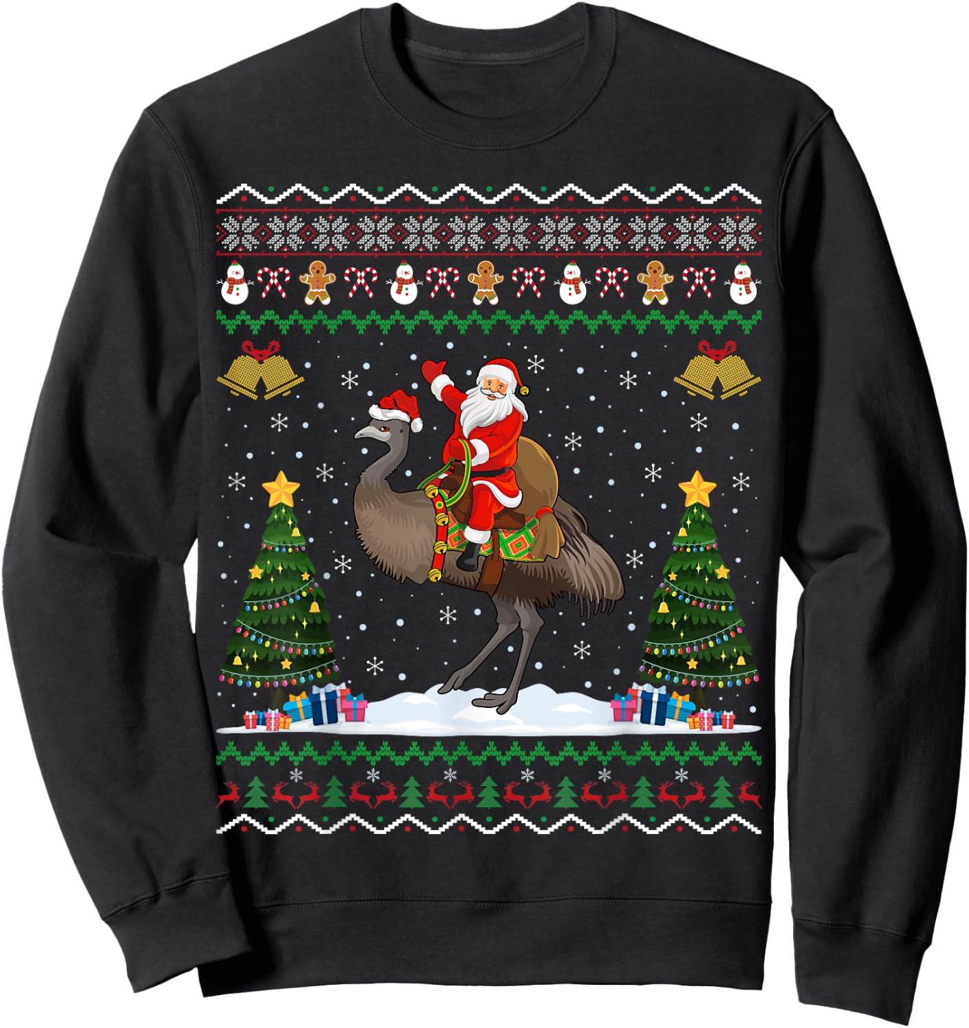 Emu Bird Ugly Xmas Gift Santa Riding Emu Christmas Sweatshirt - Sweatshirt | Black