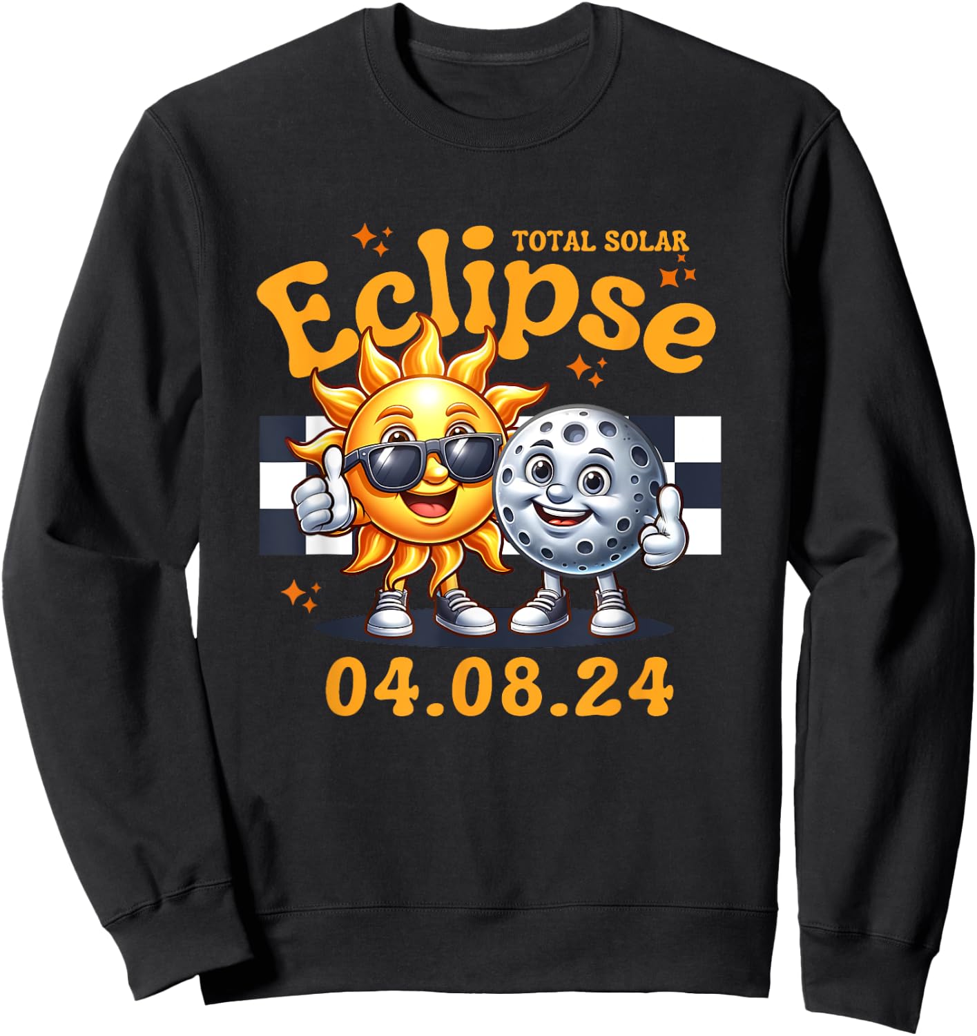 Total Solar Eclipse 04.08.24 Sun Moon Thumbs Up Funny Pals Sweatshirt - Sweatshirt | Black