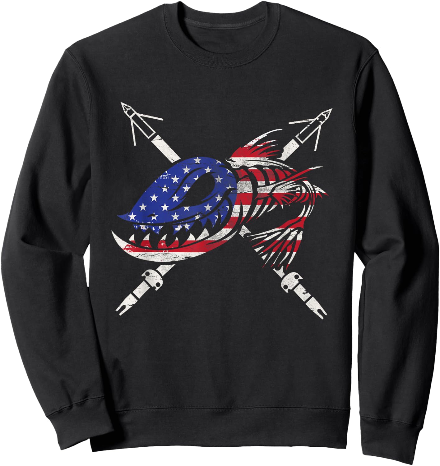 Bowfishing freedom flag USA vintage Great Gift Sweatshirt - Sweatshirt | Black