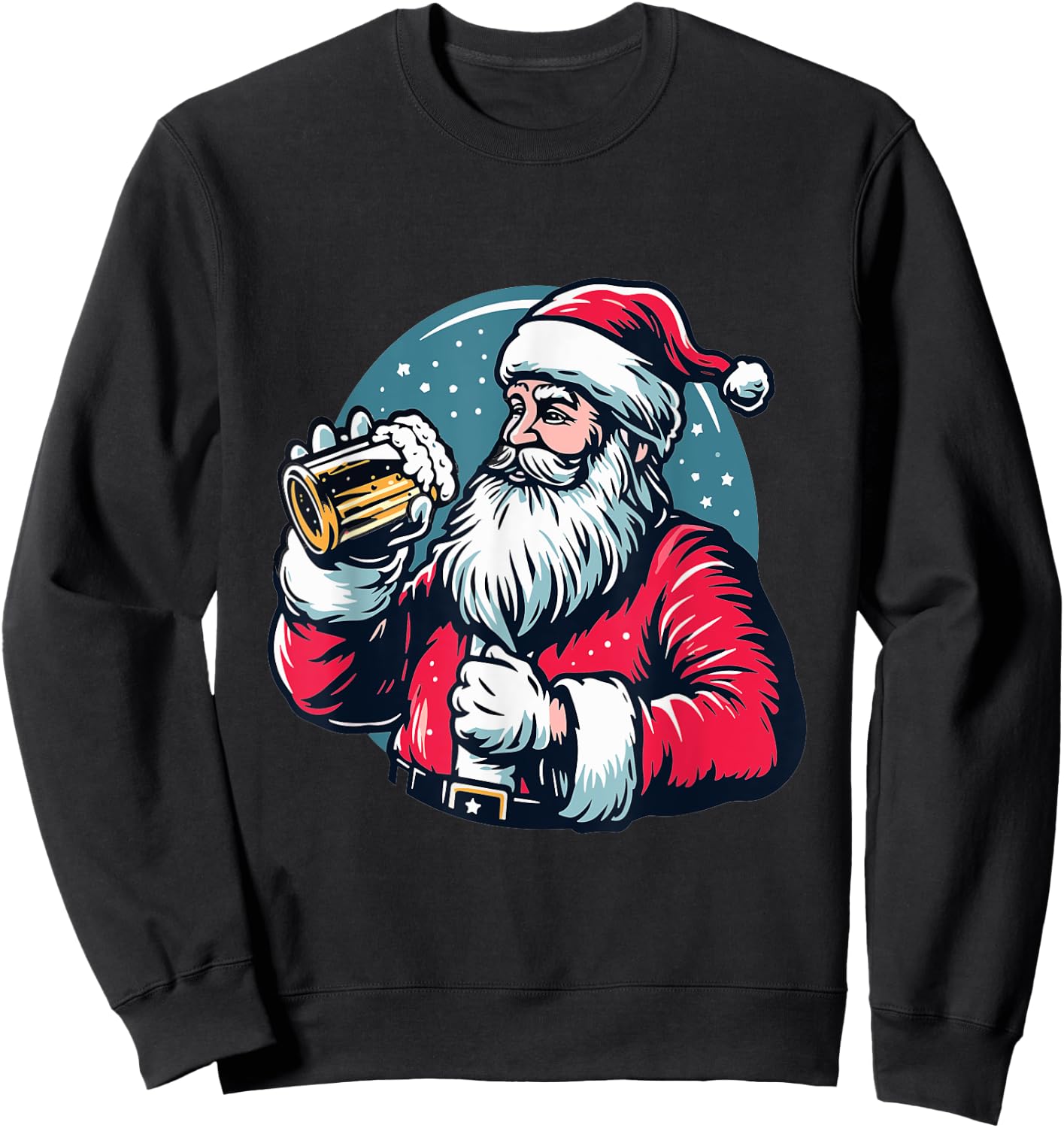 Funny Christmas Santa Claus Drinking Beer Men Women Xmas Sweatshirt - Sweatshirt | Black