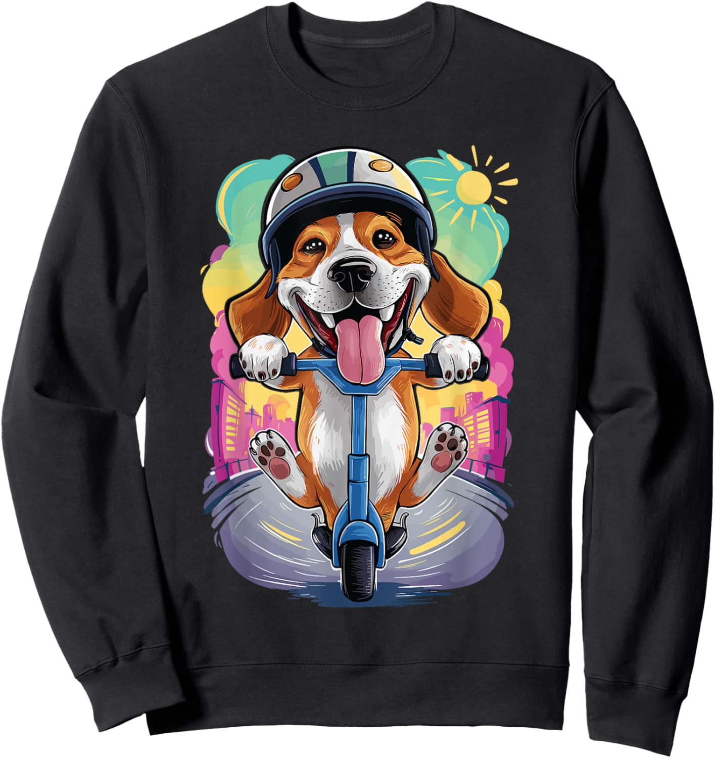A funny Beagle dog riding an e-scooter Sweatshirt - Sweatshirt | Black