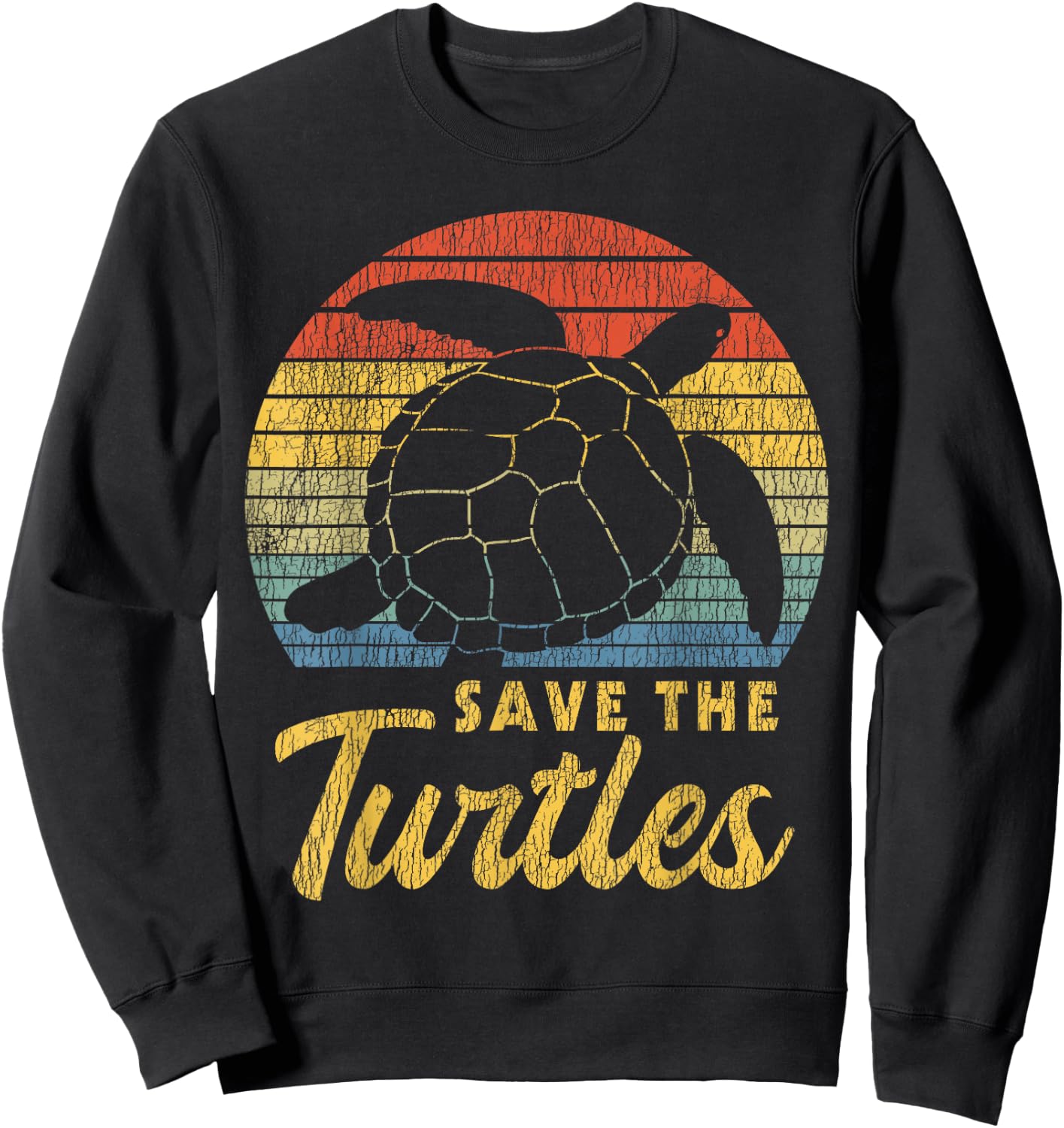Retro Vintage Save The Turtles Skip The Straw Sea Animal Sweatshirt - Sweatshirt | Black