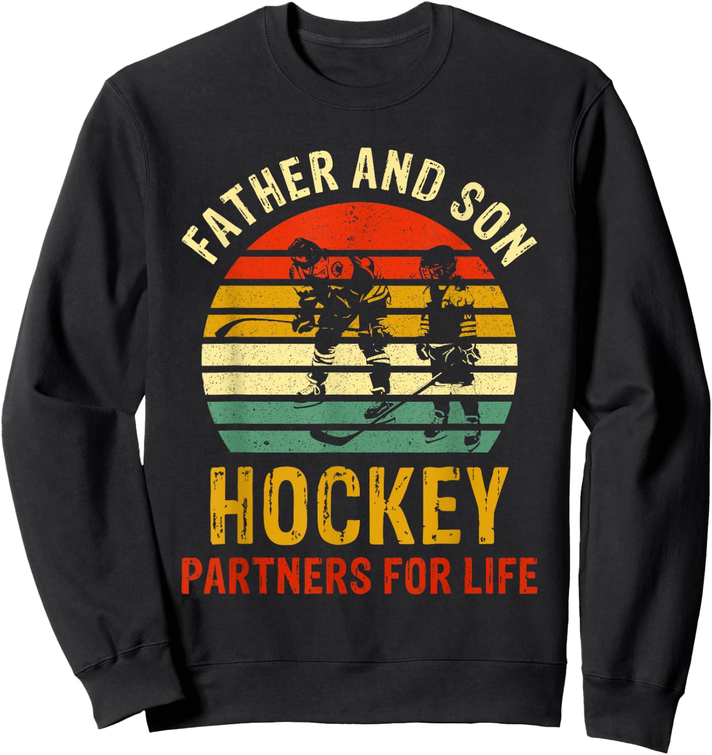 Vintage Dad And Son Hockey Partners For Life Fathers Day Sweatshirt - Sweatshirt | Black