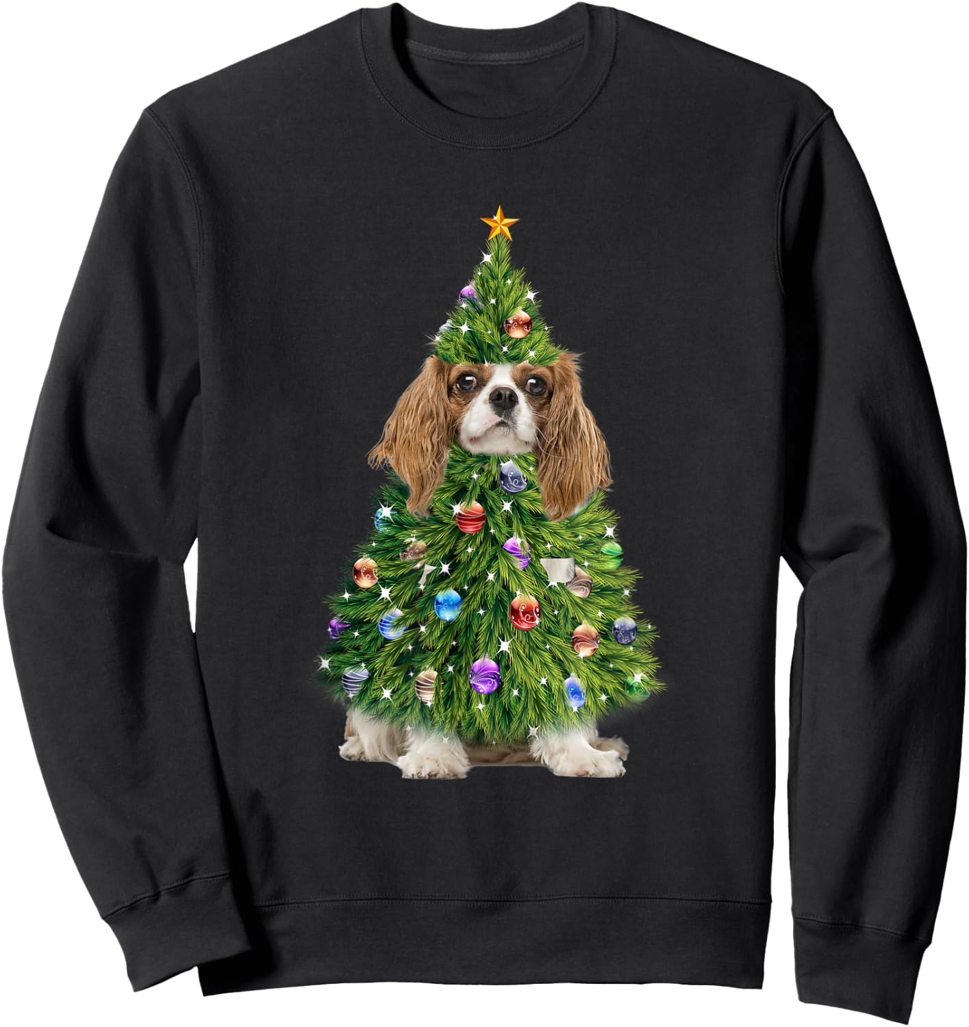 Cavalier Christmas Tree Lights Funny Cavalier Dog Xmas Sweatshirt - Sweatshirt | Black