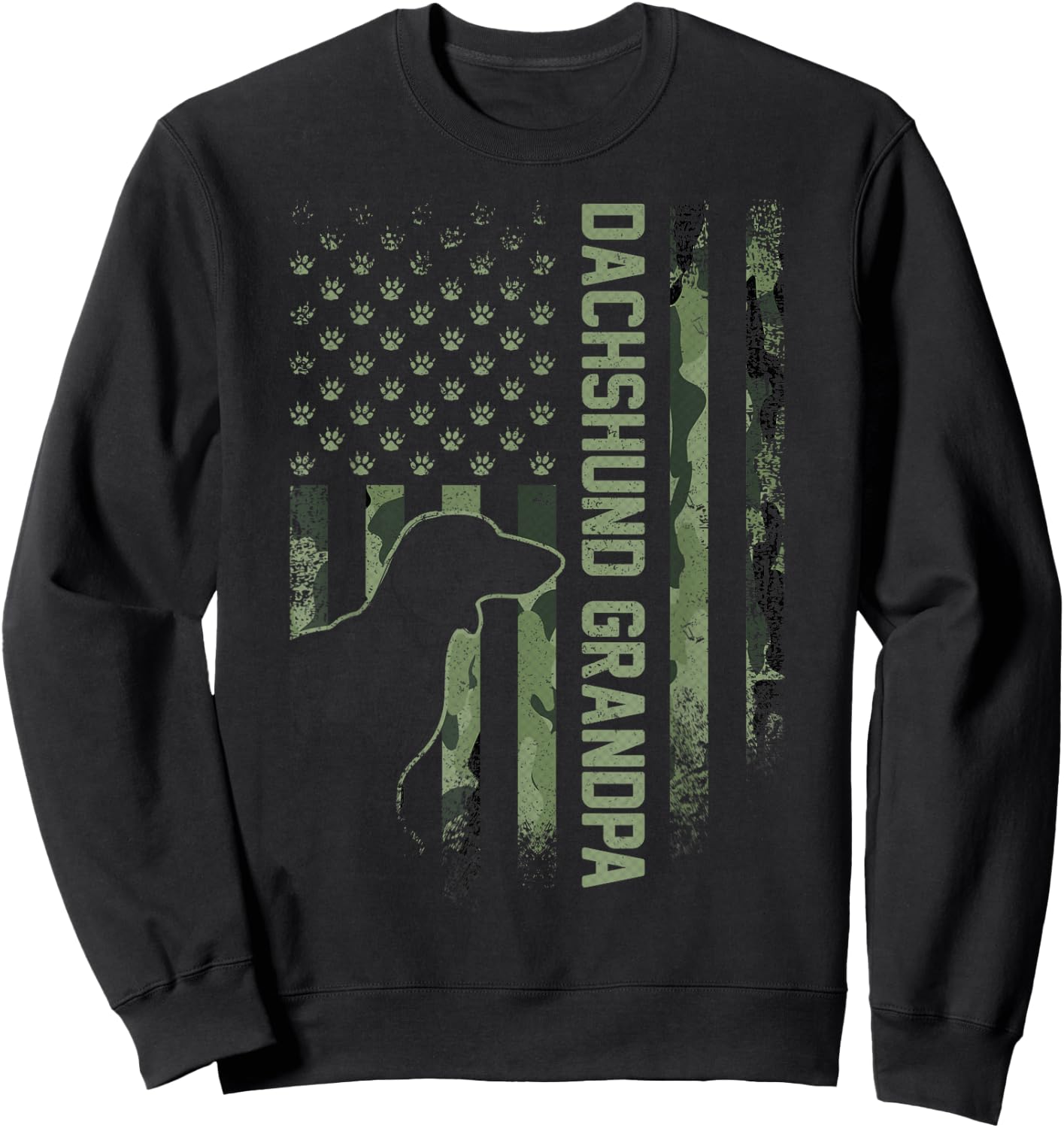 American Camo Flag Proud Dachshund Grandpa Wiener Silhouette Sweatshirt - Sweatshirt | Black
