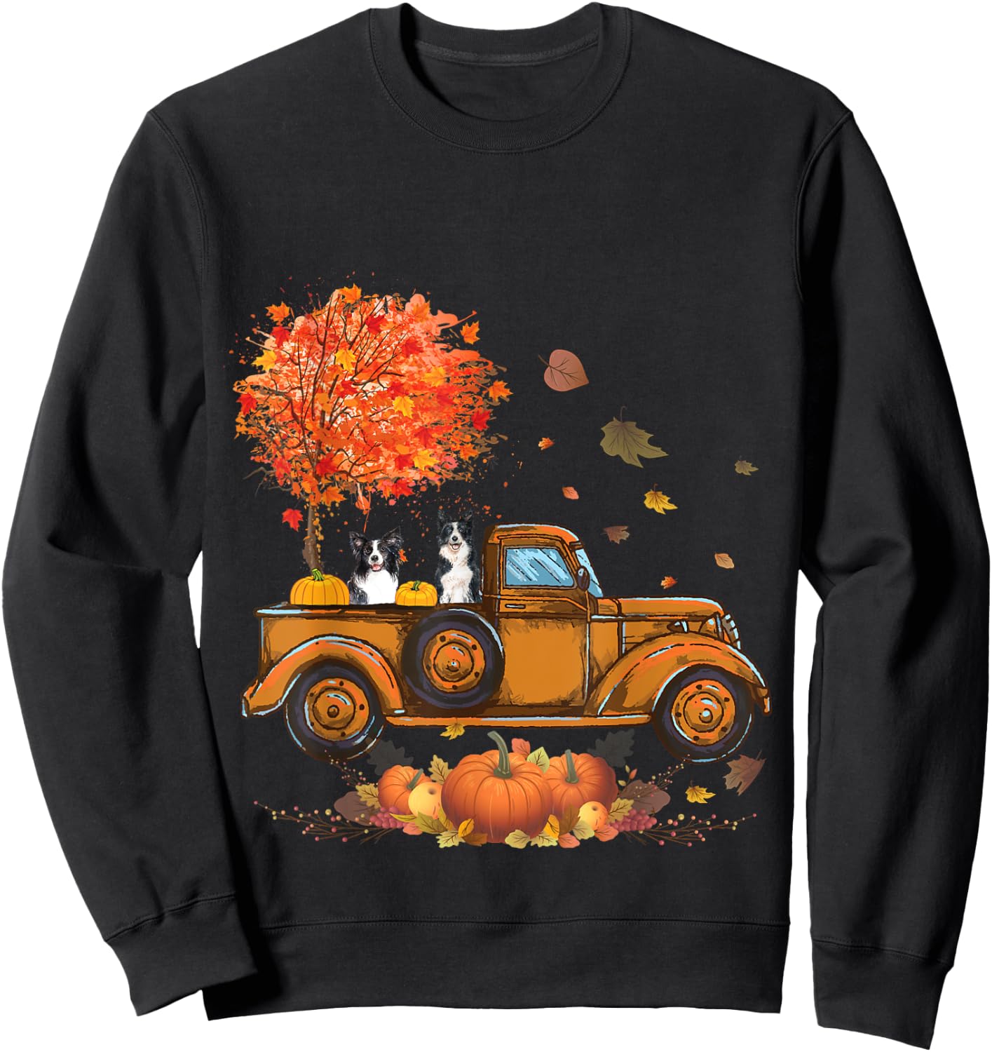 Border Collie Pumpkins Truck Autumn Leaf Fall thanksgiving Sweatshirt - Sweatshirt | Black