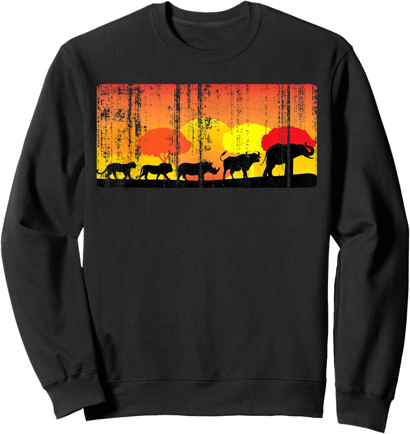 Africa Big Five Animals Distressed | BIG 5 of Africa Sweatshirt - Sweatshirt | Black