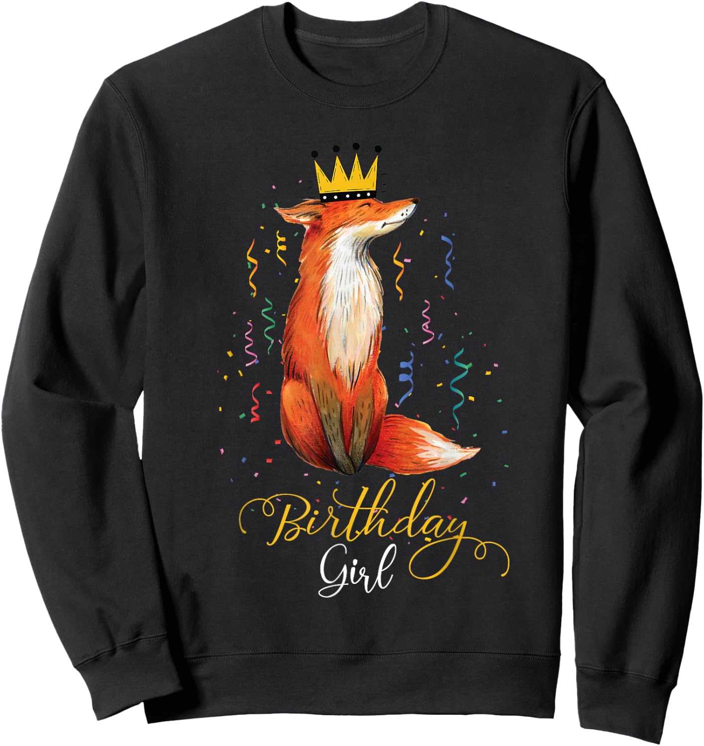girls animal Lovers Birthday Girl Fox Themed B-day Party Sweatshirt - Sweatshirt | Black