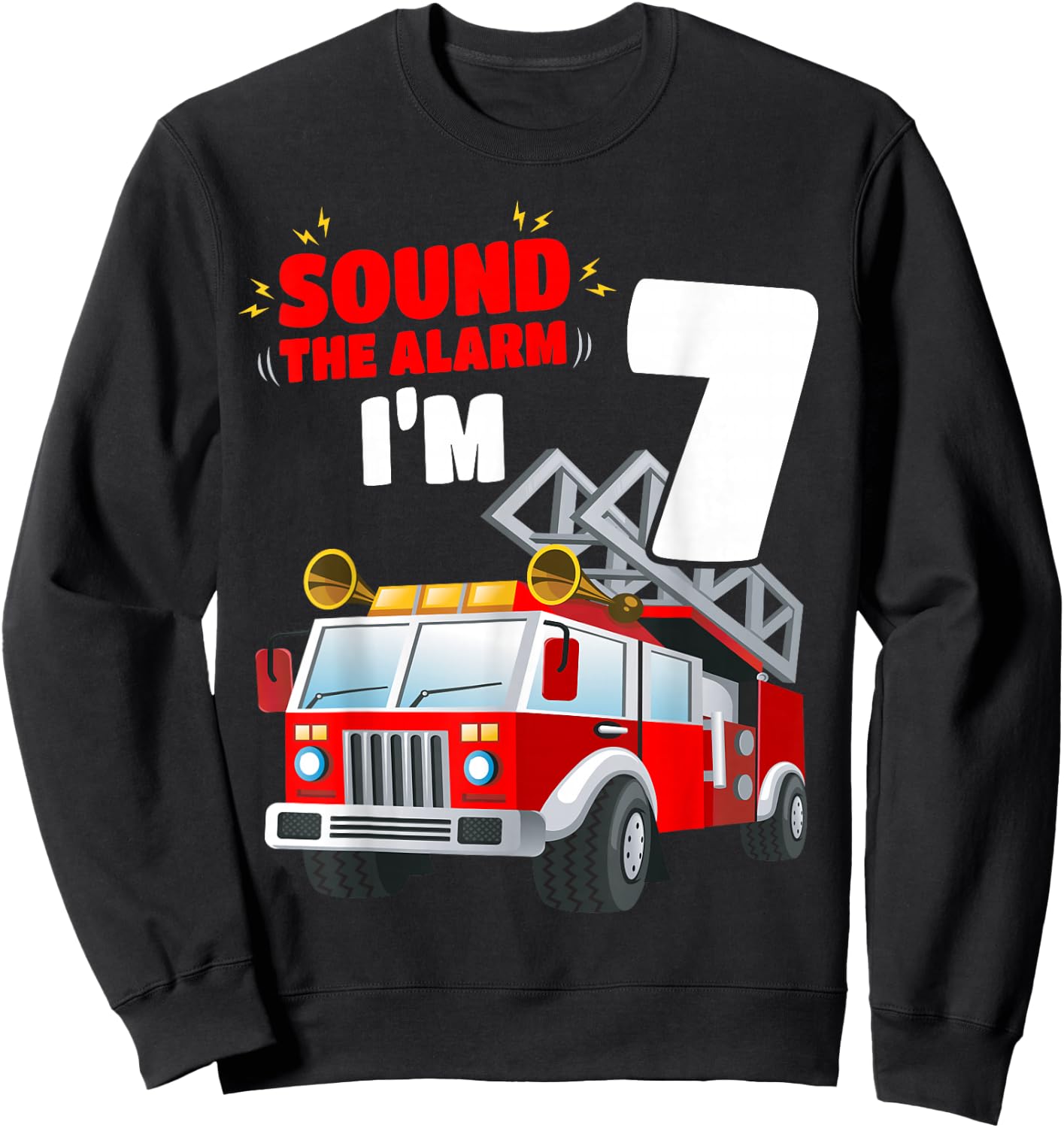 Kids Fire Truck 7th Birthday Shirt 7 Years Old FireFighter Sweatshirt - Sweatshirt | Black