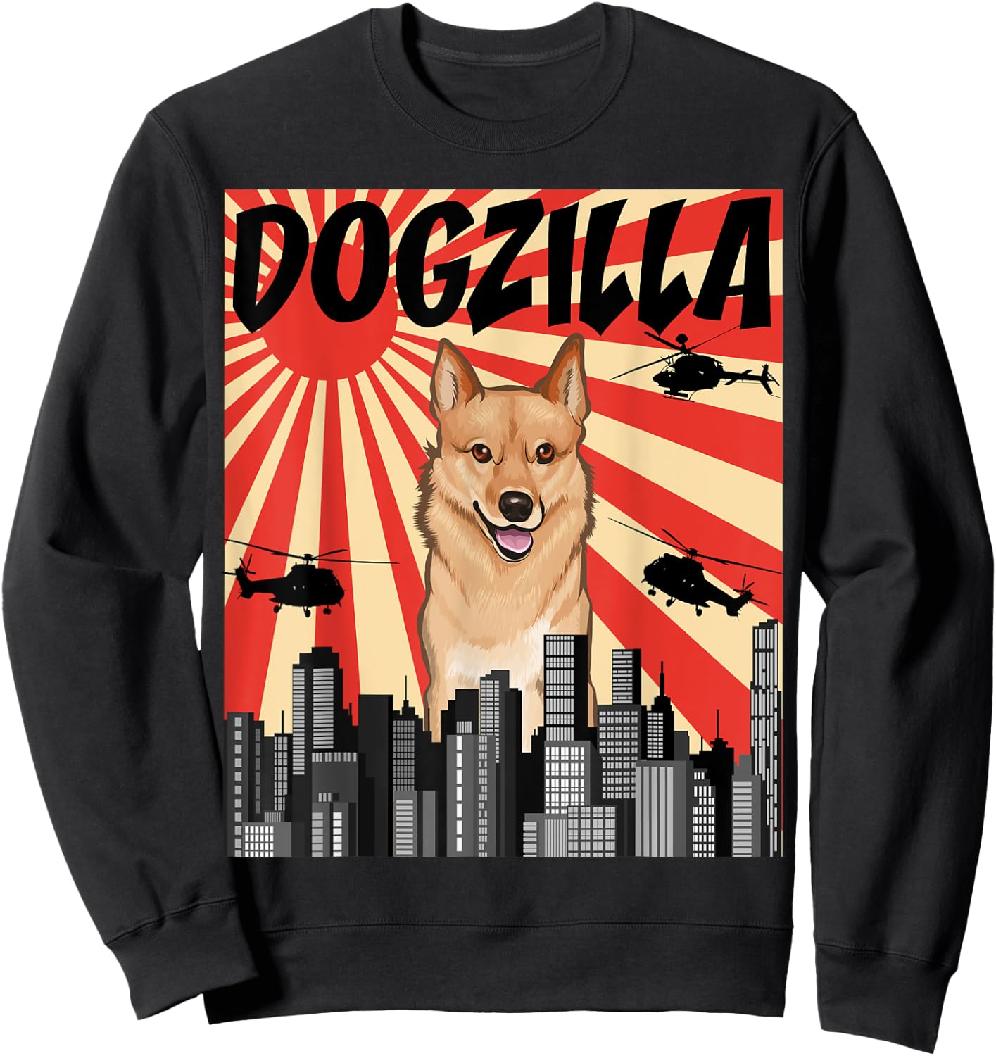 Funny Retro Japanese Dogzilla Finnish Spitz Sweatshirt - Sweatshirt | Black
