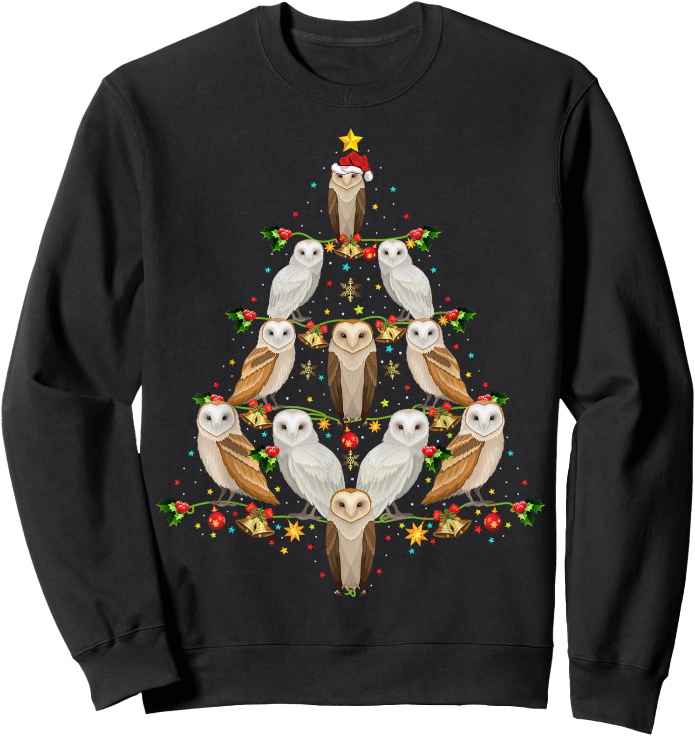 Barn Owl Bird Christmas Tree Gift Funny Christmas Barn Owl Sweatshirt - Sweatshirt | Black