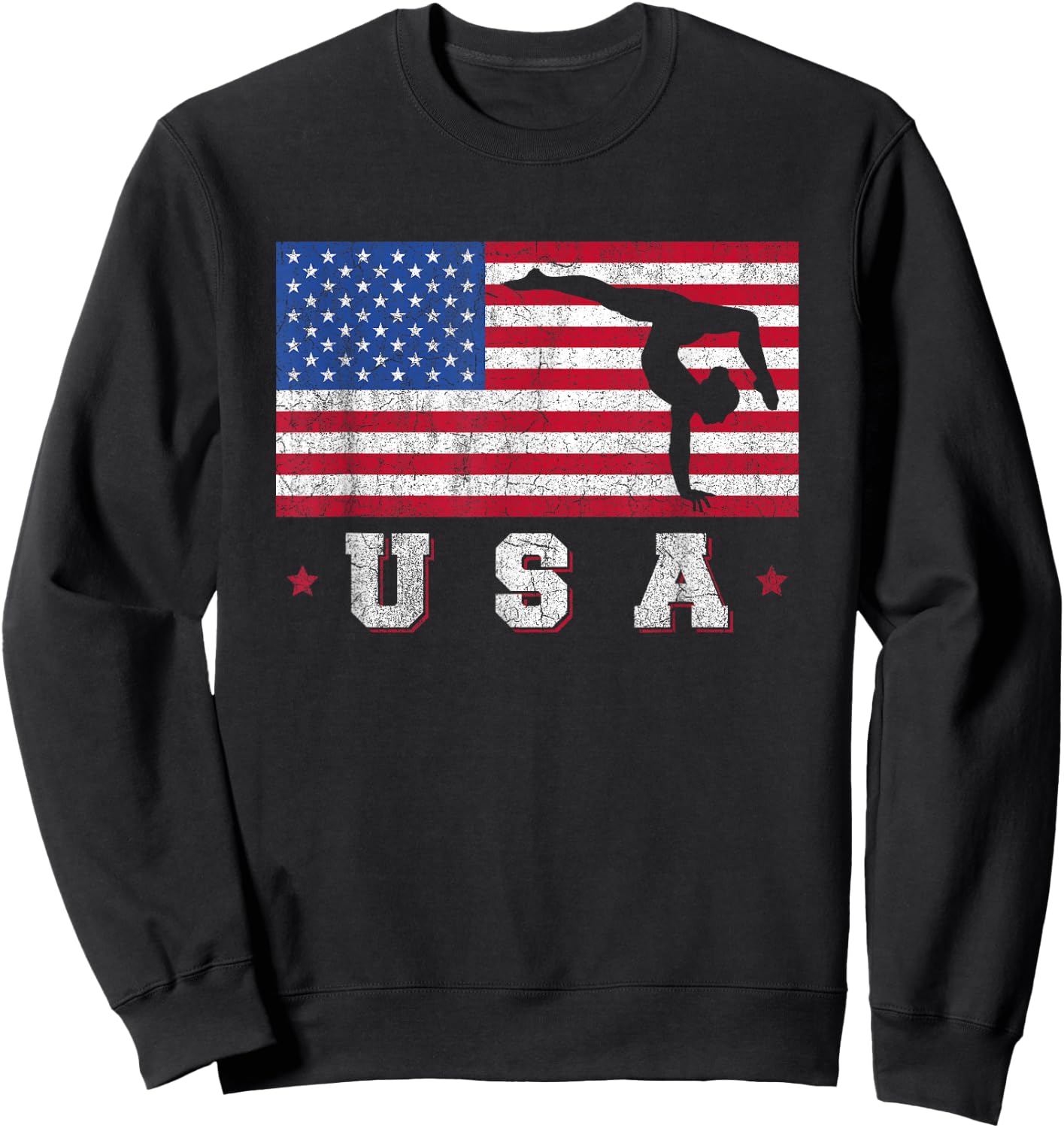 Patriotic Sports Gift American USA Flag Girls Gymnastics Sweatshirt - Sweatshirt | Black