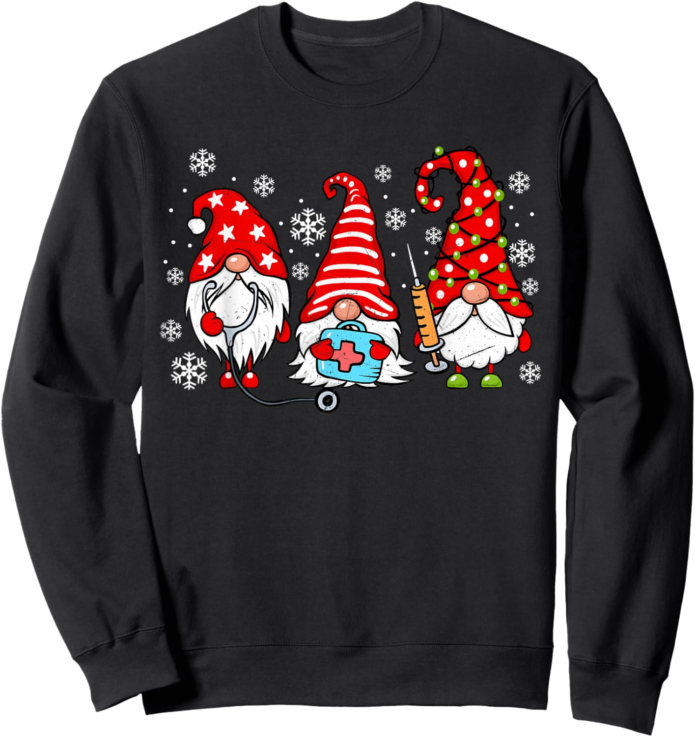 Nurse Christmas Gnomes Xmas Scrub Top ER Rn Nursing Gnomies Sweatshirt - Sweatshirt | Black