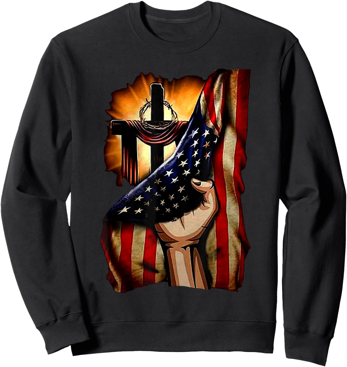 Cross Christ American Flag Pride Hand Christian Lover Gift Men Sweatshirt - Sweatshirt | Black