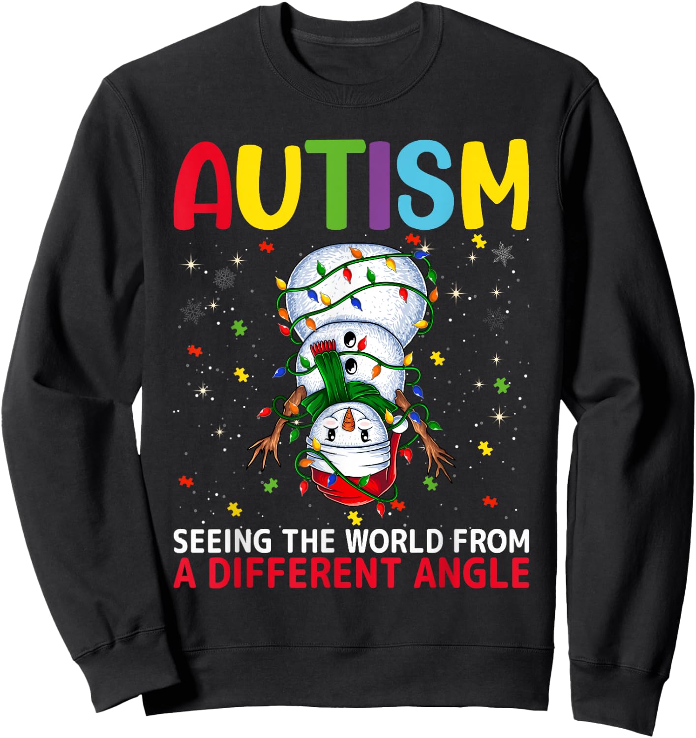 Autism Awareness Snowman Christmas Autistic Xmas Day Pajama Sweatshirt - Sweatshirt | Black