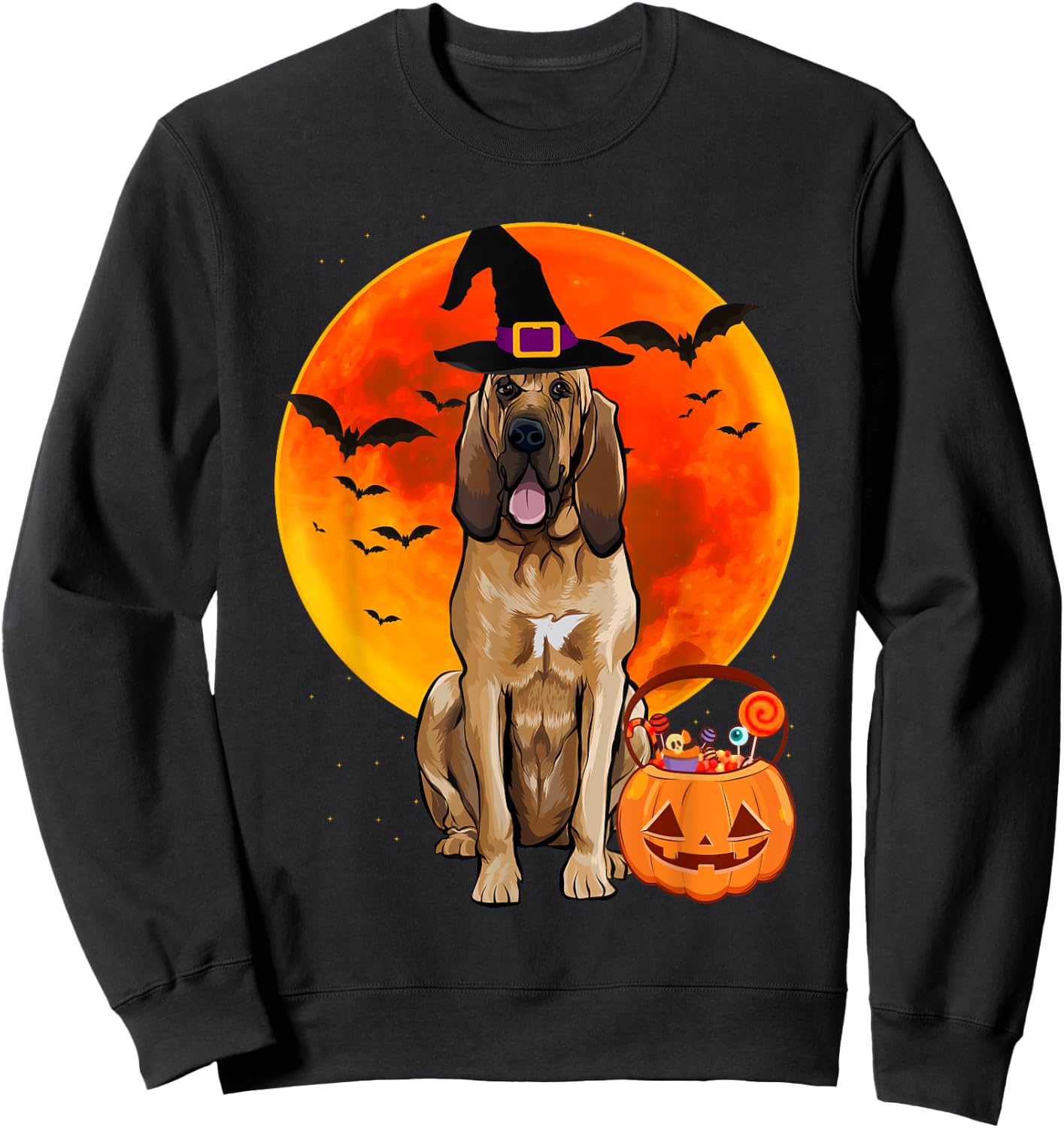 Dog Halloween Bloodhound Jack O Lantern Pumpkin Women Sweatshirt - Sweatshirt | Black