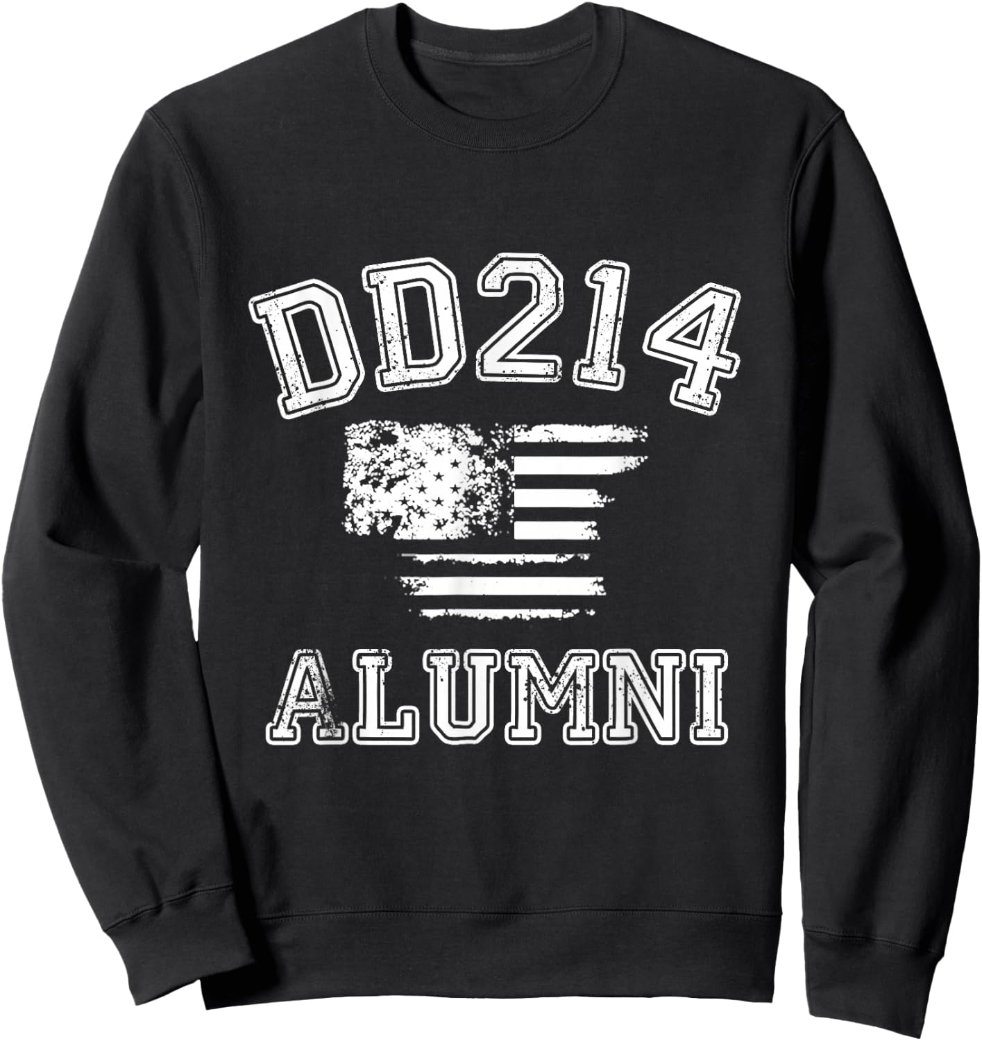 DD214 Alumni Distressed American Flag Sweatshirt - Sweatshirt | Black