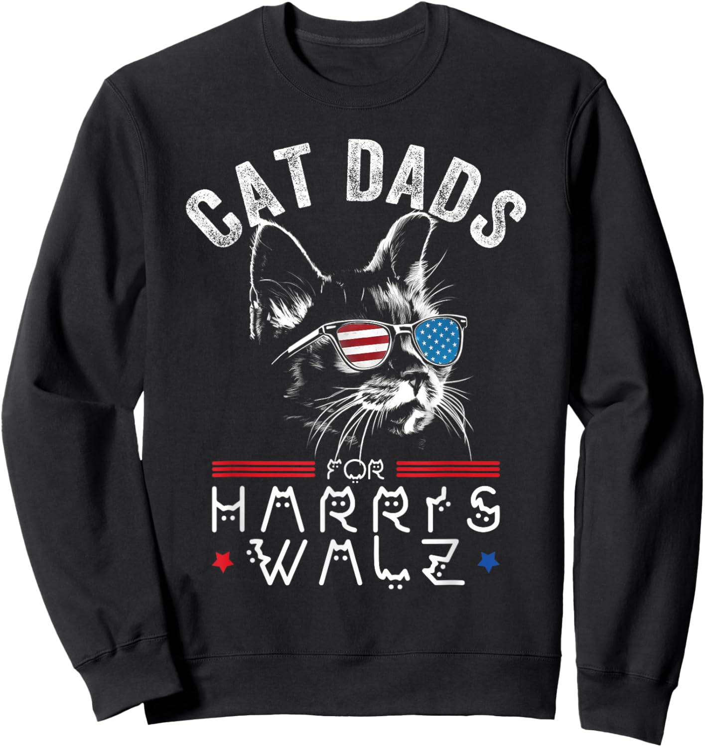 Funny Cat Dads for Harris Waltz 2024 USA Flag Sweatshirt - Sweatshirt | Black