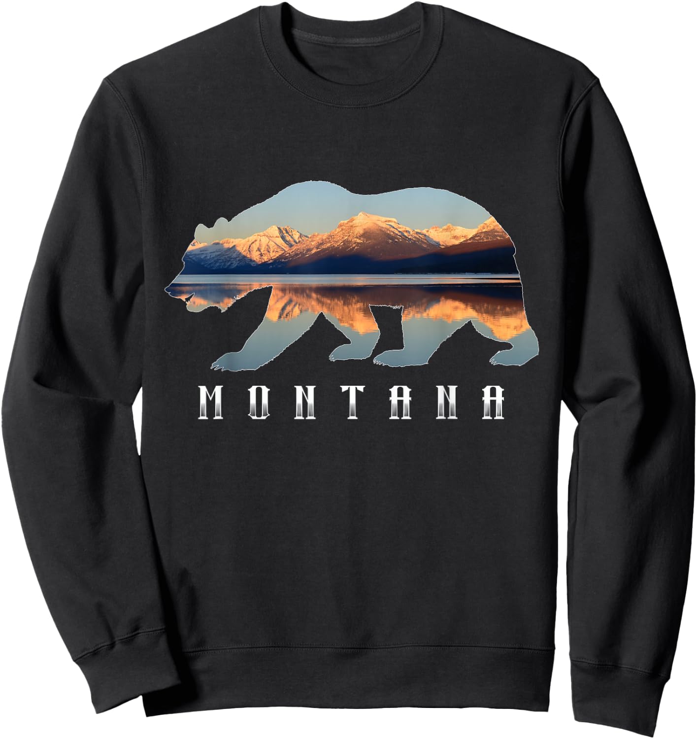 Montana Bear with Glacier National Park Lake Image Souvenir Sweatshirt - Sweatshirt | Black