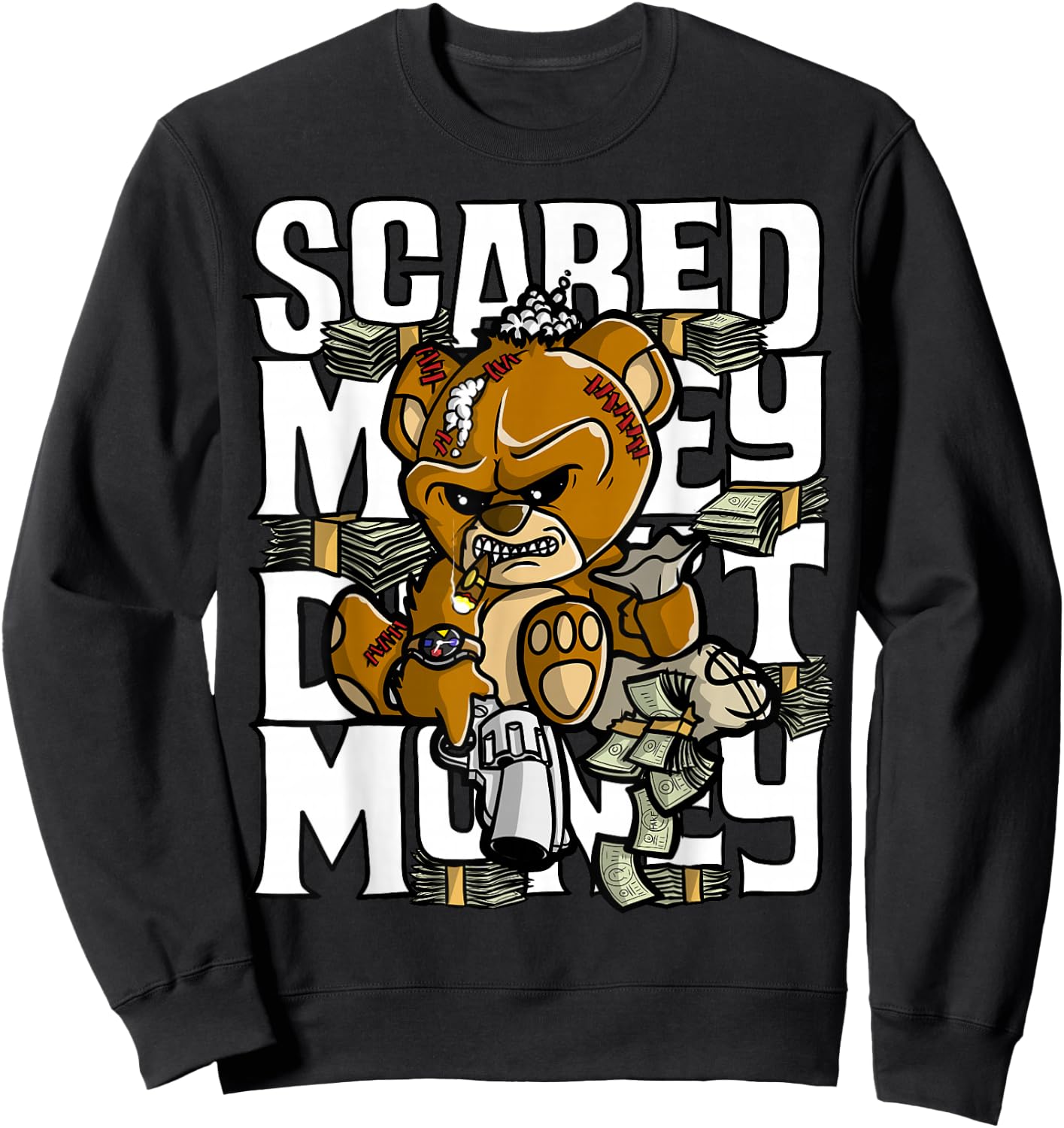 Hustle Graphic Scared Money Dont Make Money Gang Clothing Sweatshirt - Sweatshirt | Black