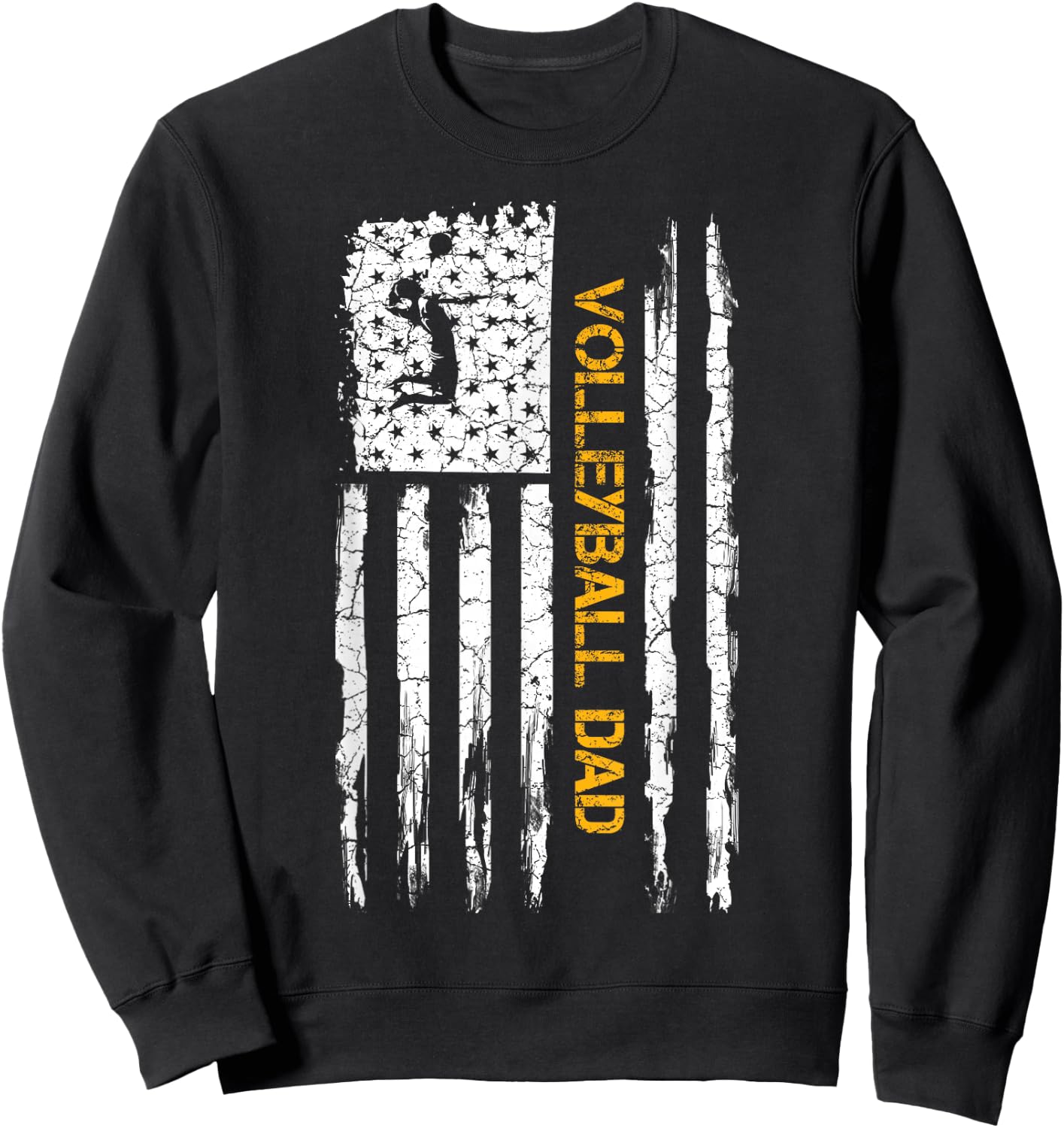 Vintage USA American Flag Proud Volleyball Dad Silhouette Sweatshirt - Sweatshirt | Black