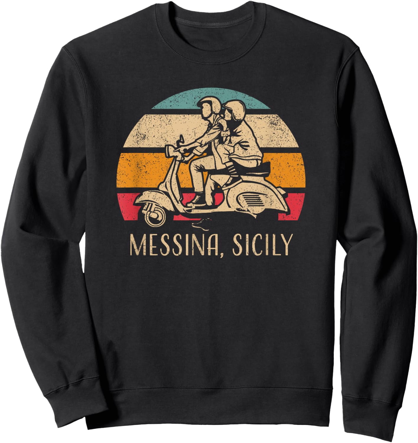 Messina Sicily Sicilia Vintage Scooter Retro Sunset Design Sweatshirt - Sweatshirt | Black