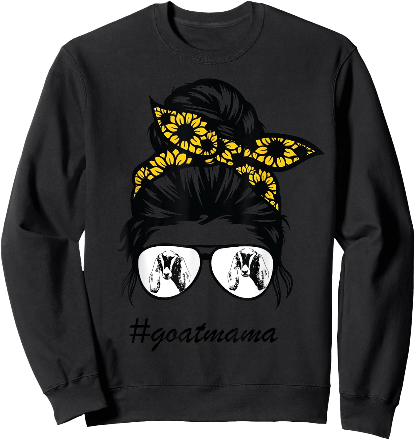 Nubians Goat Mama Messy Hair Bun Sunflower Mother Day 2021 Sweatshirt - Sweatshirt | Black