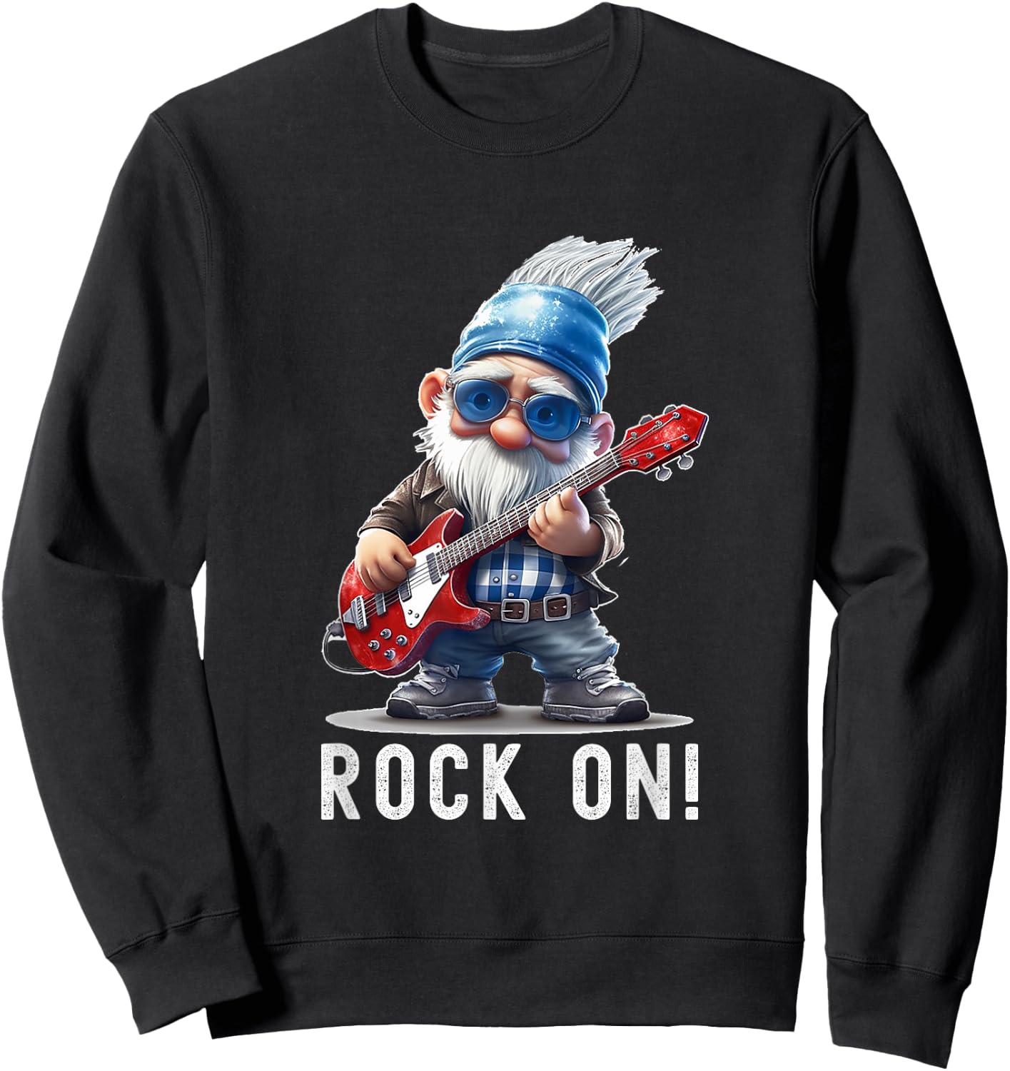 Rock On Gnome Playing Guitar Funny Guitar Playing Old Gnome Sweatshirt - Sweatshirt | Black