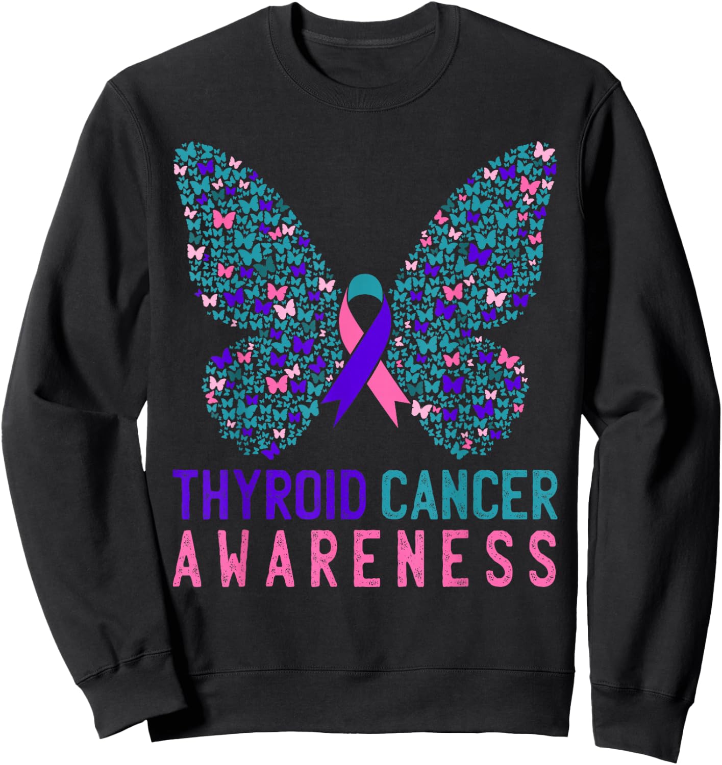 Butterfly Thyroid Cancer Awareness Month Ribbon Gift Support Sweatshirt - Sweatshirt | Black