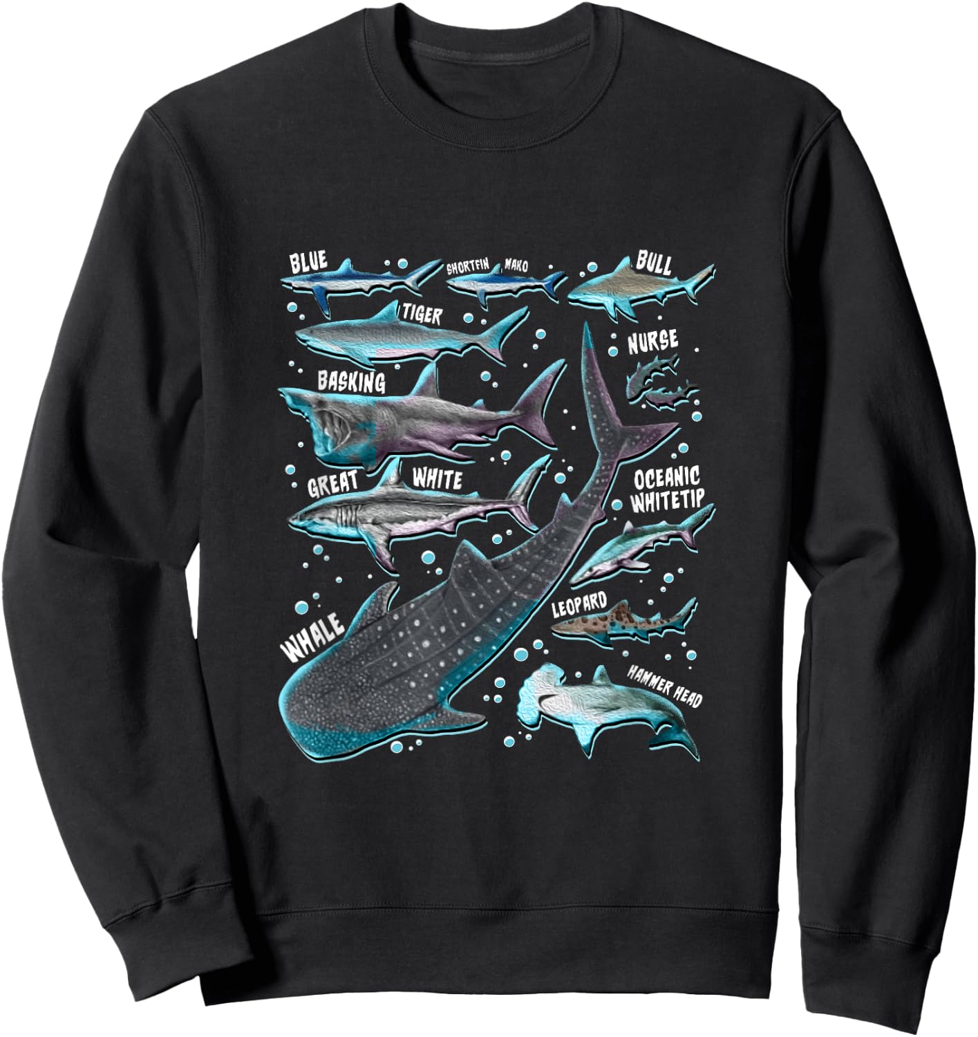 Shark Species Shark Gifts Shark Faces Marine Biology Sweatshirt - Sweatshirt | Black