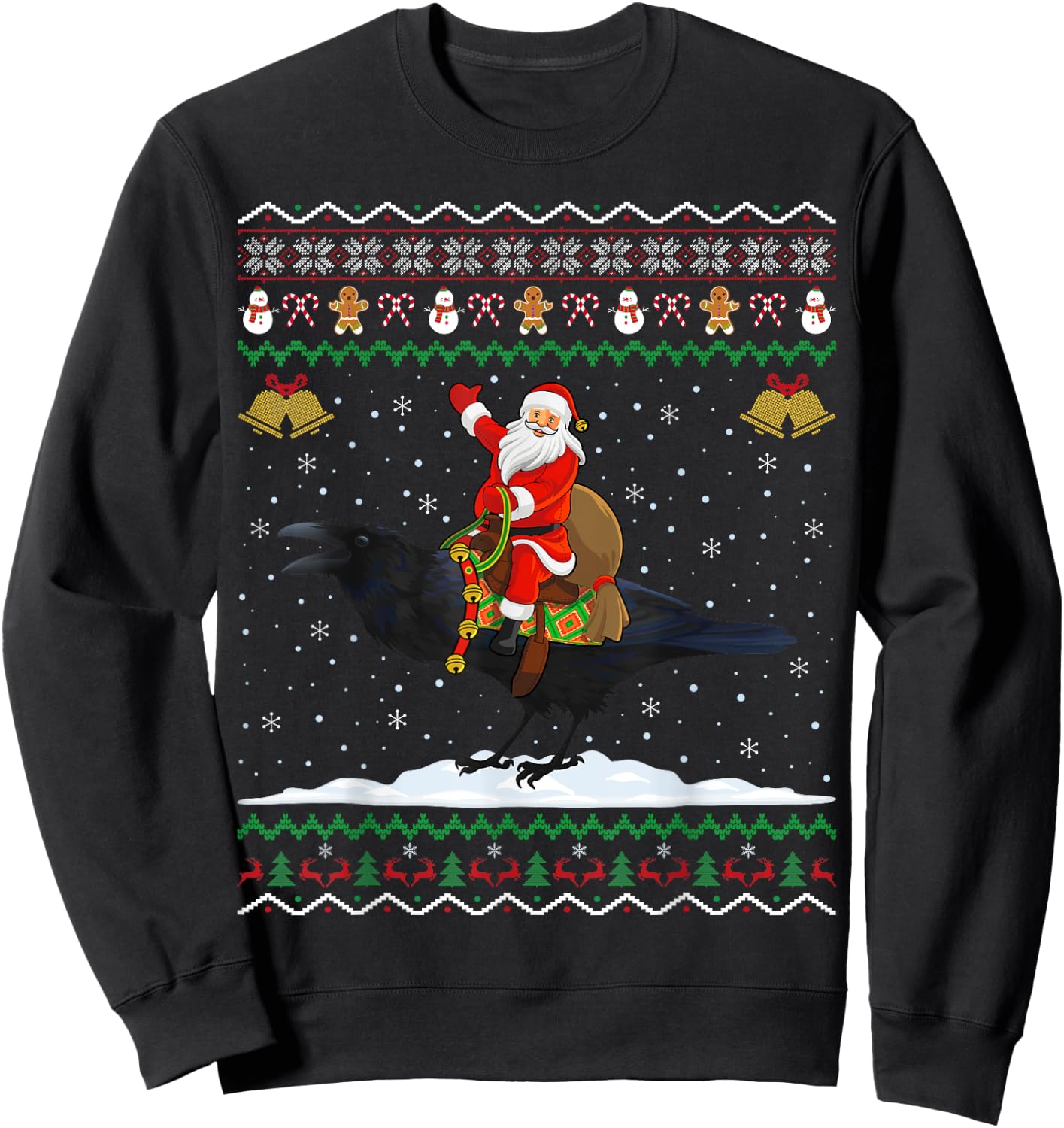 Raven Ugly Xmas Gift Santa Riding Raven Christmas Sweatshirt - Sweatshirt | Black