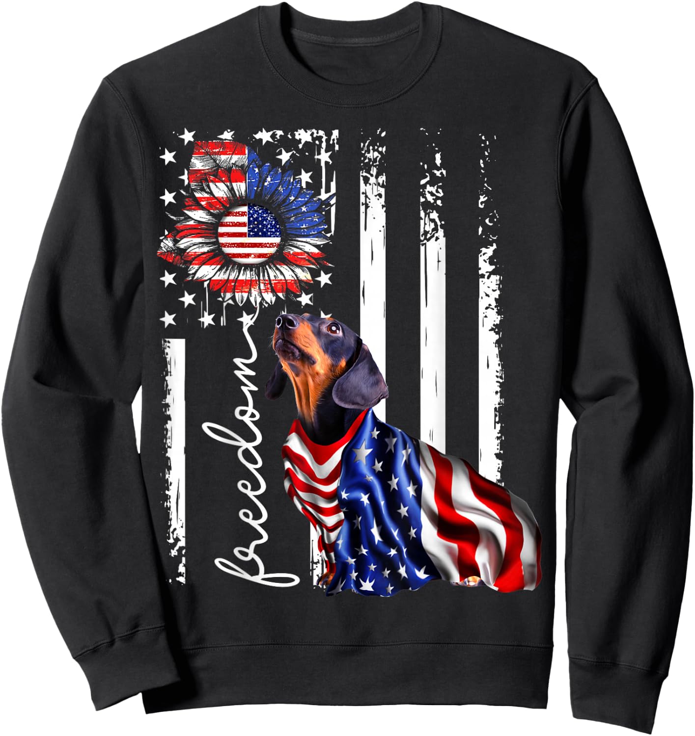 Patriotic 4th of July Weiner Dachshund Dog Freedom Sweatshirt - Sweatshirt | Black
