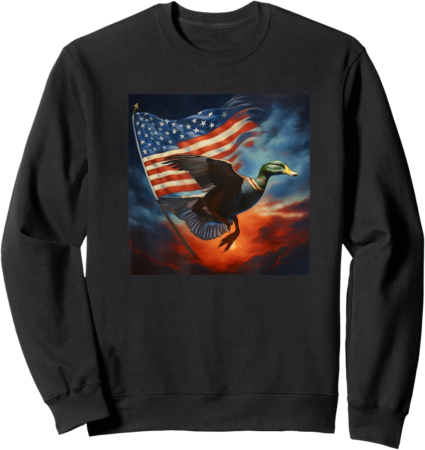 Duck Hunter American Flag Waterfowl Starry Night Men Sweatshirt - Sweatshirt | Black