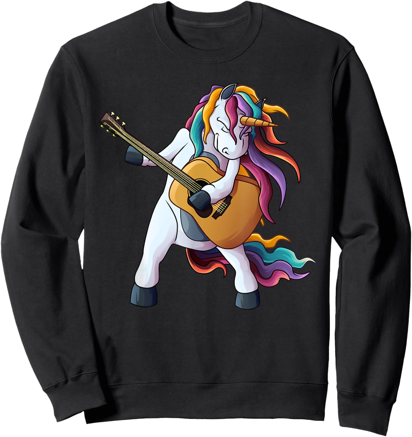 Cool Unicorn Playing Guitar | Funny Animal Guitarist Gift Sweatshirt - Sweatshirt | Black