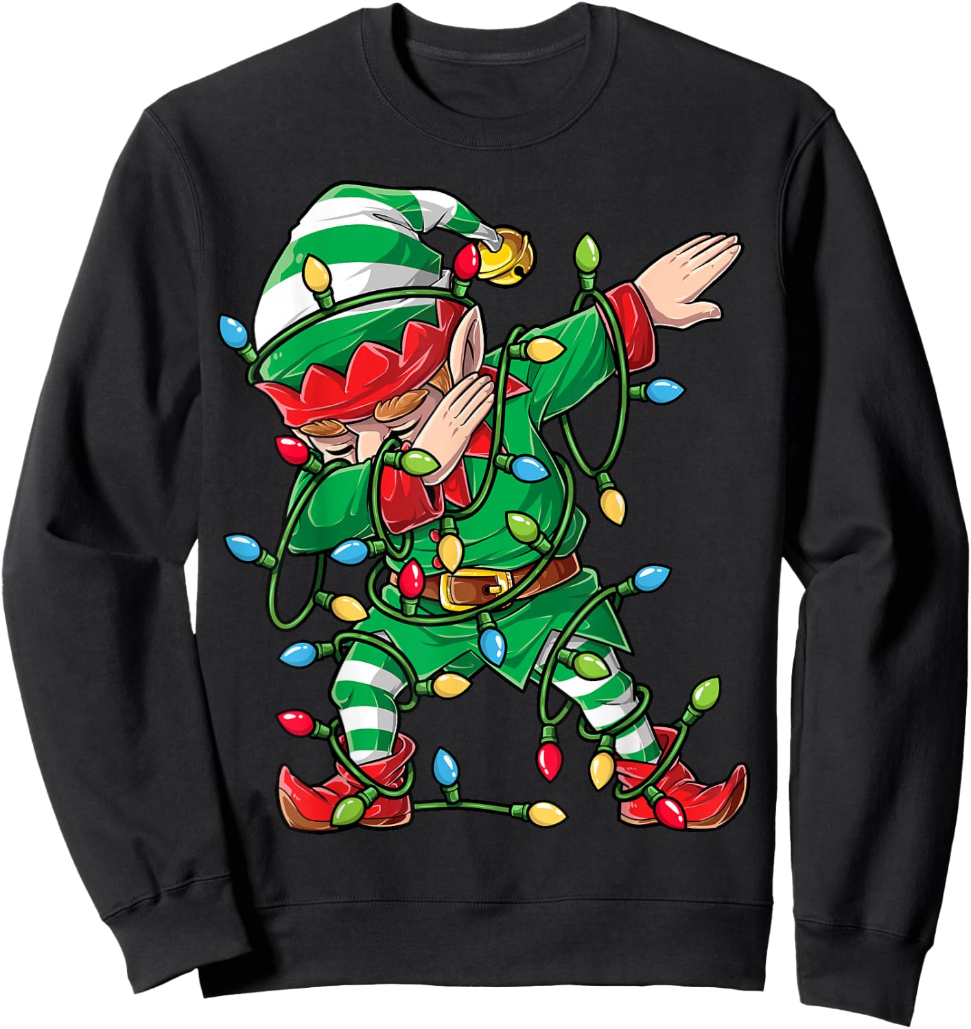 Dabbing Elf Christmas Tree Lights Xmas Family Matching Boys Sweatshirt - Sweatshirt | Black