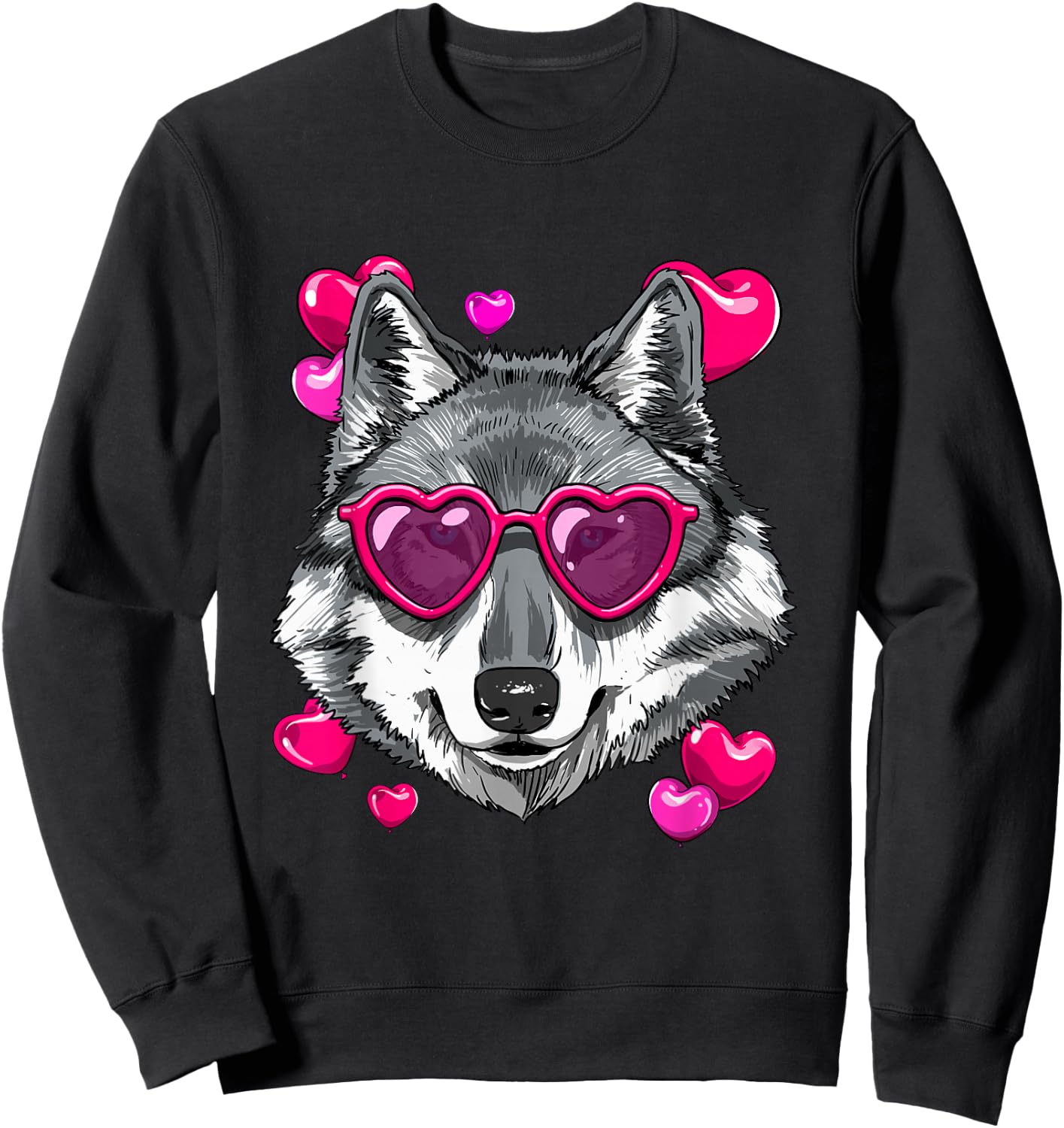 Wolf Valentines Shirt Wolf Heart Animal Face Wolf Lover Sweatshirt - Sweatshirt | Black