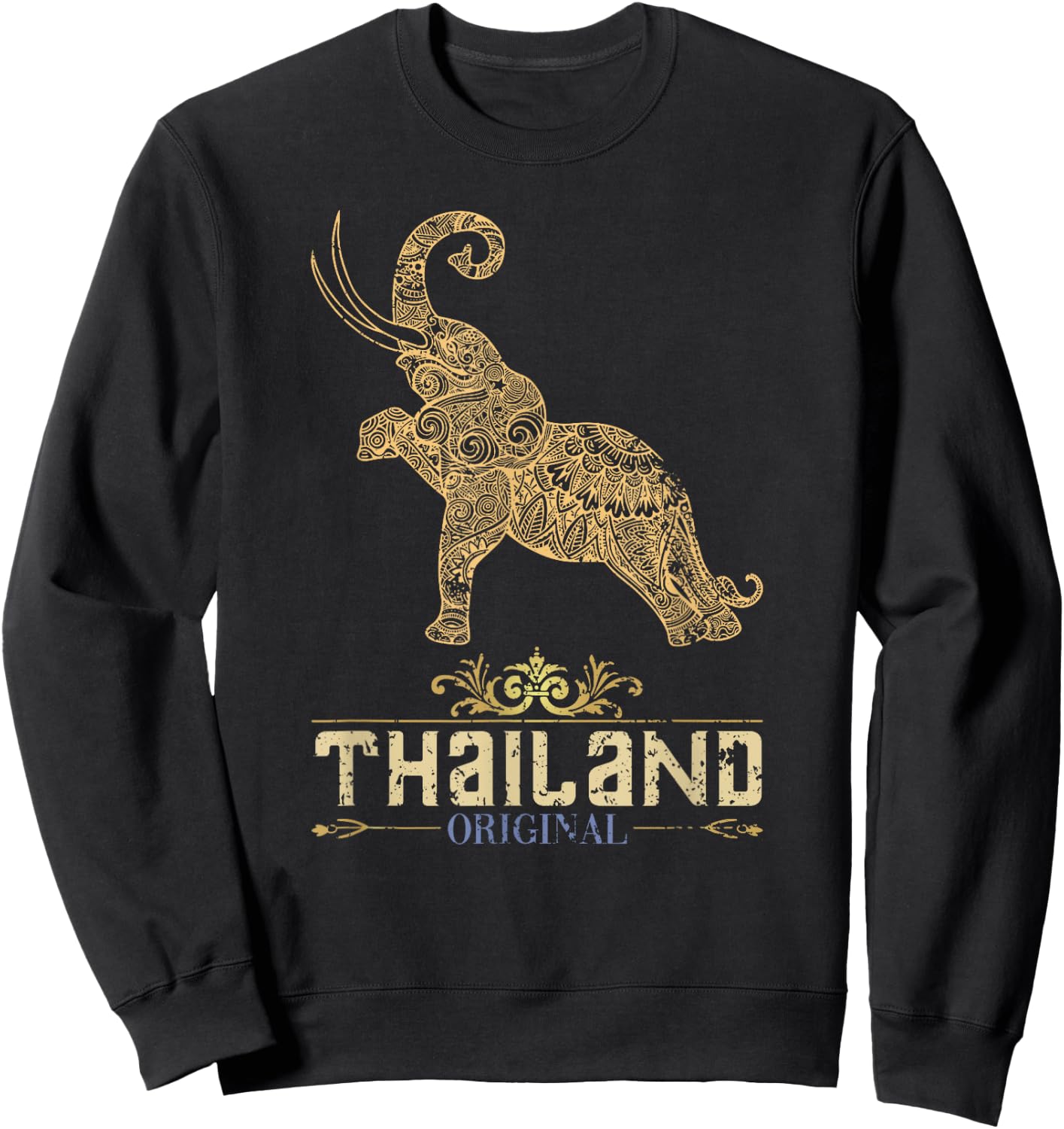 Thailand Gifts & Adult Cotton Black Thai Elephant Small Sweatshirt - Sweatshirt | Black