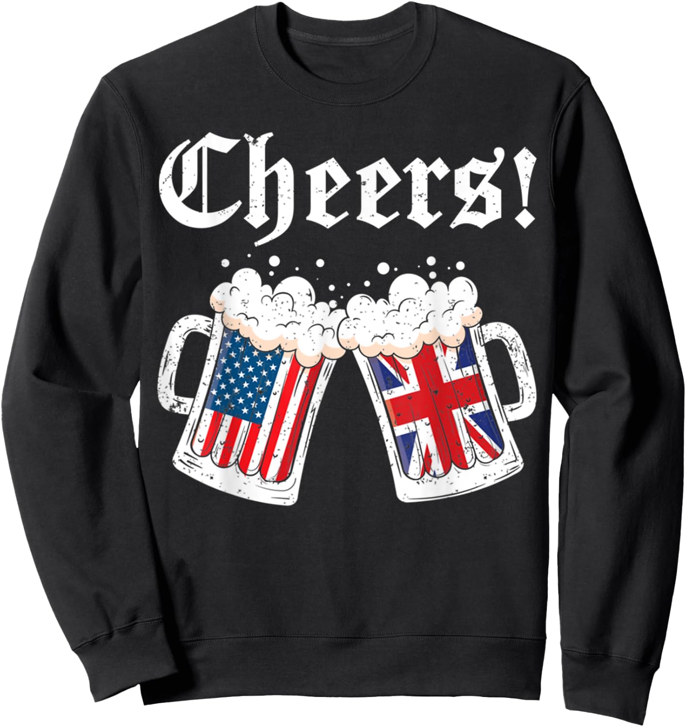 Cheers Women Men British American Flag Beer Mug Cheers Sweatshirt - Sweatshirt | Black