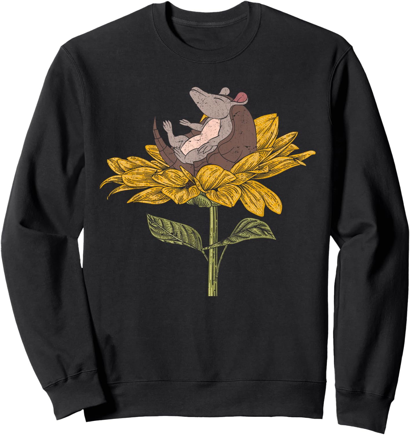 Sunflower Yellow Flower Wildlife Animal Floral Armadillo Sweatshirt - Sweatshirt | Black