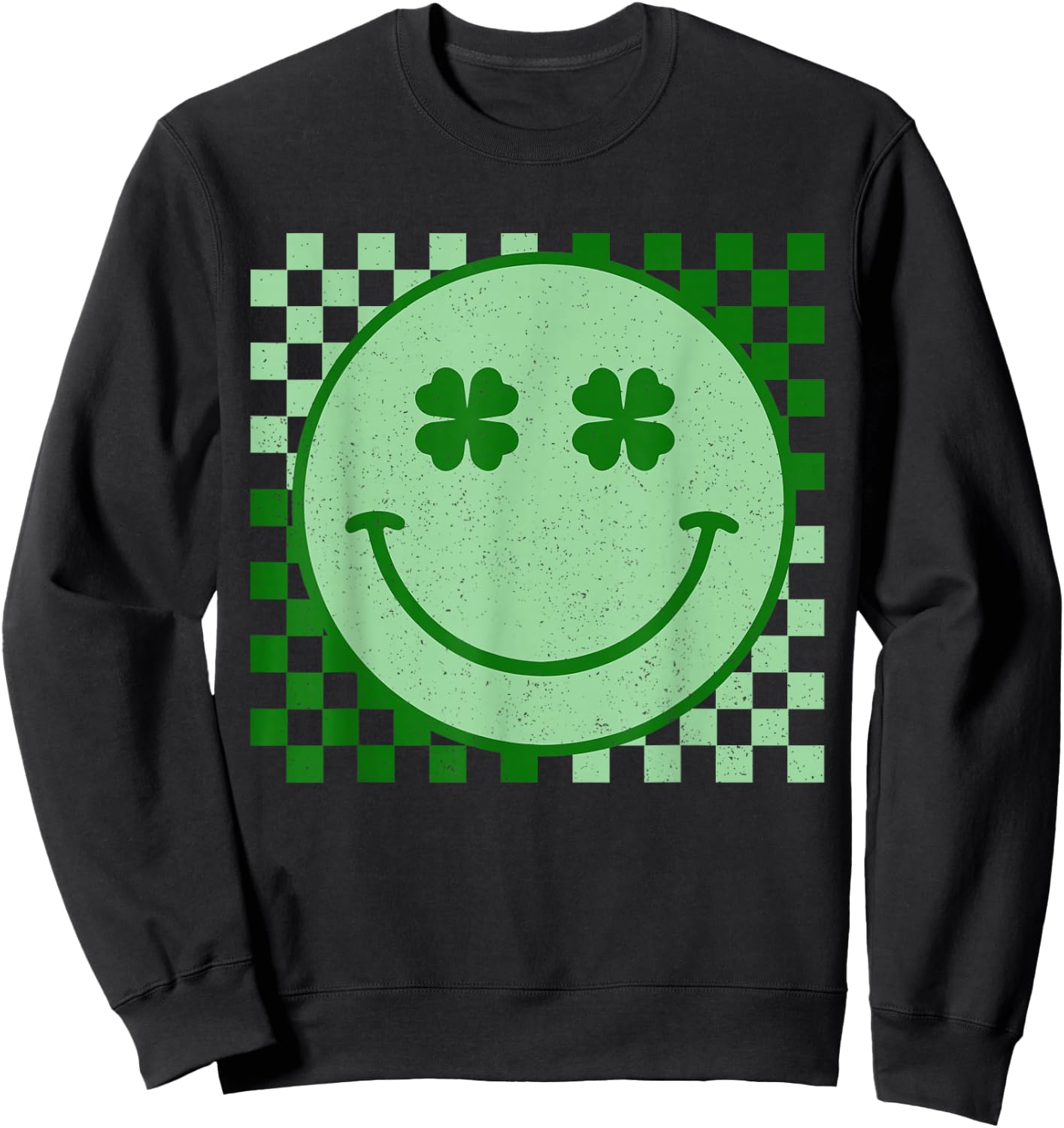 Retro Groovy St Patricks Day Hippie Smile Face Shamrock Sweatshirt - Sweatshirt | Black