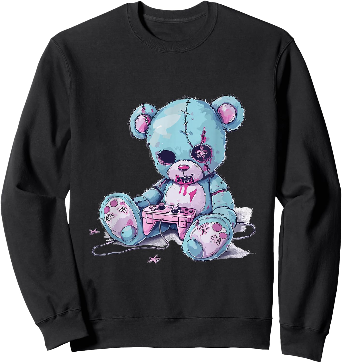 Goth Pastel Cute Creepy Kawaii Gamer Teddy Bear Gaming Sweatshirt - Sweatshirt | Black