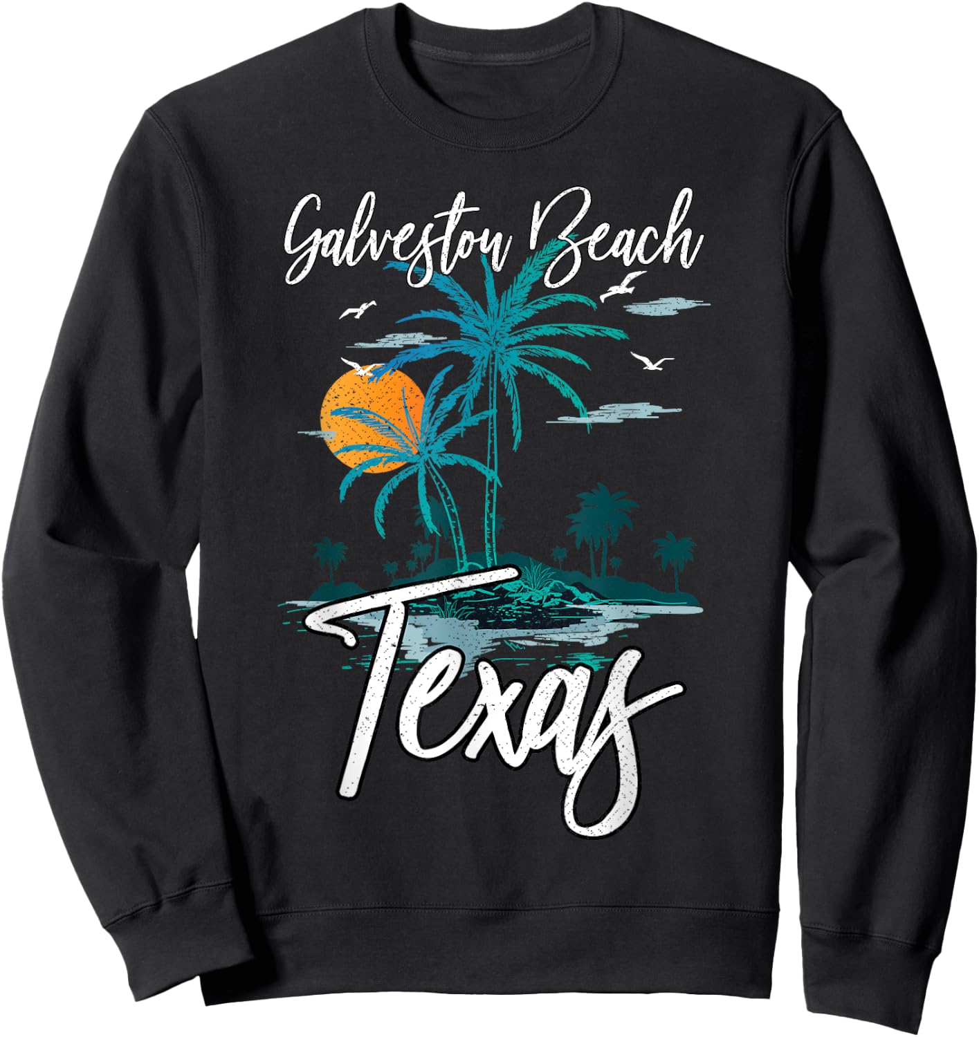 Family Vacation Retro Sunset Texas Galveston Beach Men Women Kids Sweatshirt - Sweatshirt | Black