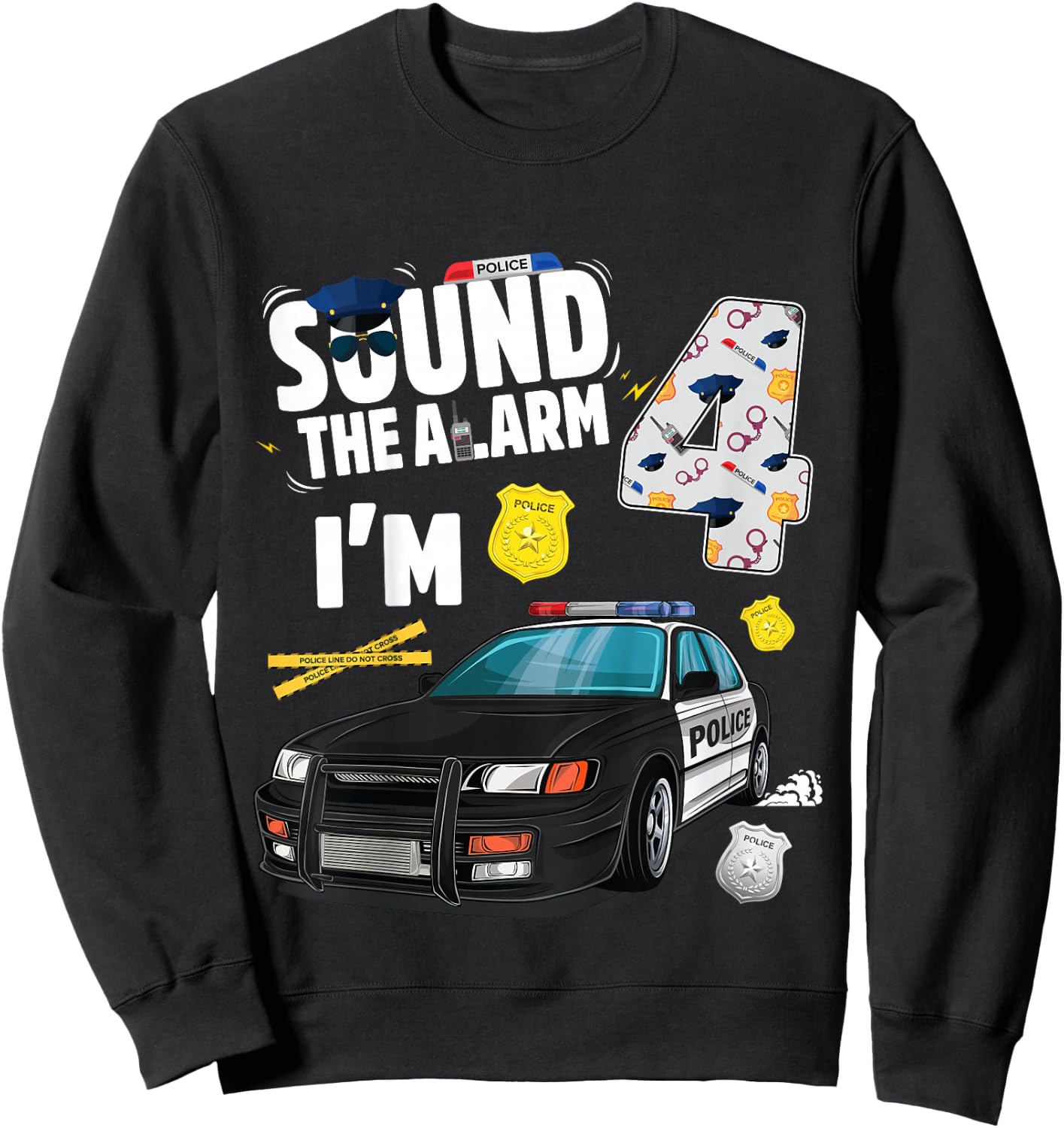 Kids Police Car 4th Birthday Boy 4 year old Cop Policeman Officer Sweatshirt - Sweatshirt | Black