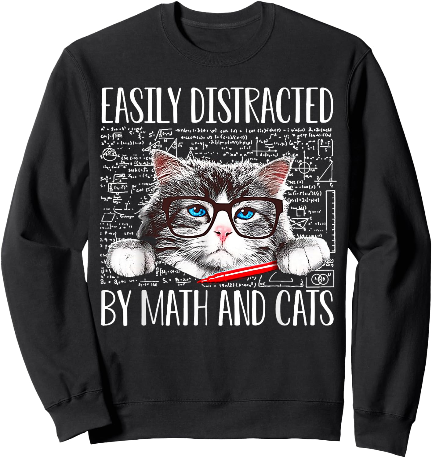 Cat Easily Distracted By Math And Cats Math Lover Men Women Sweatshirt - Sweatshirt | Black